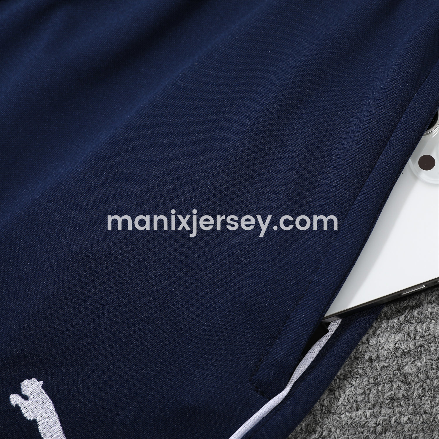 ManixJersey.com | Marseille 25-26 POLO Short-Sleeve Training Set - White Top and Deep Blue Pants -Customize Name, Number and Patch | Worldwide Shipping