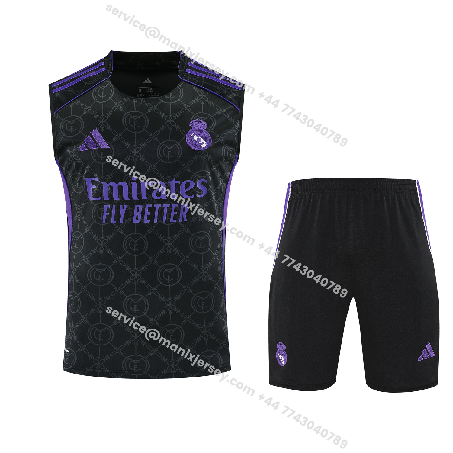 ManixJersey.com | Real Madrid 25-26 Vest Training Set - Blue Edge Black Vest & Black Shorts -Customize Name, Number and Patch | Worldwide Shipping
