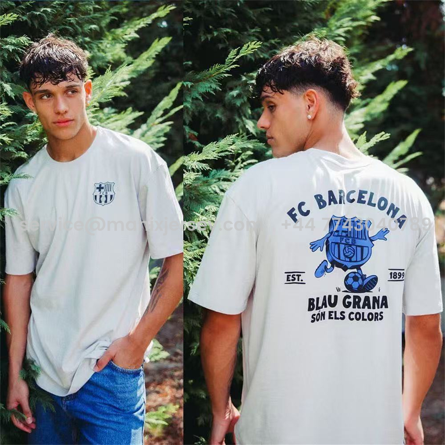 ManixJersey.com | Barcelona Fun Crest Design Dynamic And Modern Features T-shirt【White】 -Customize Name, Number and Patch | Worldwide Shipping