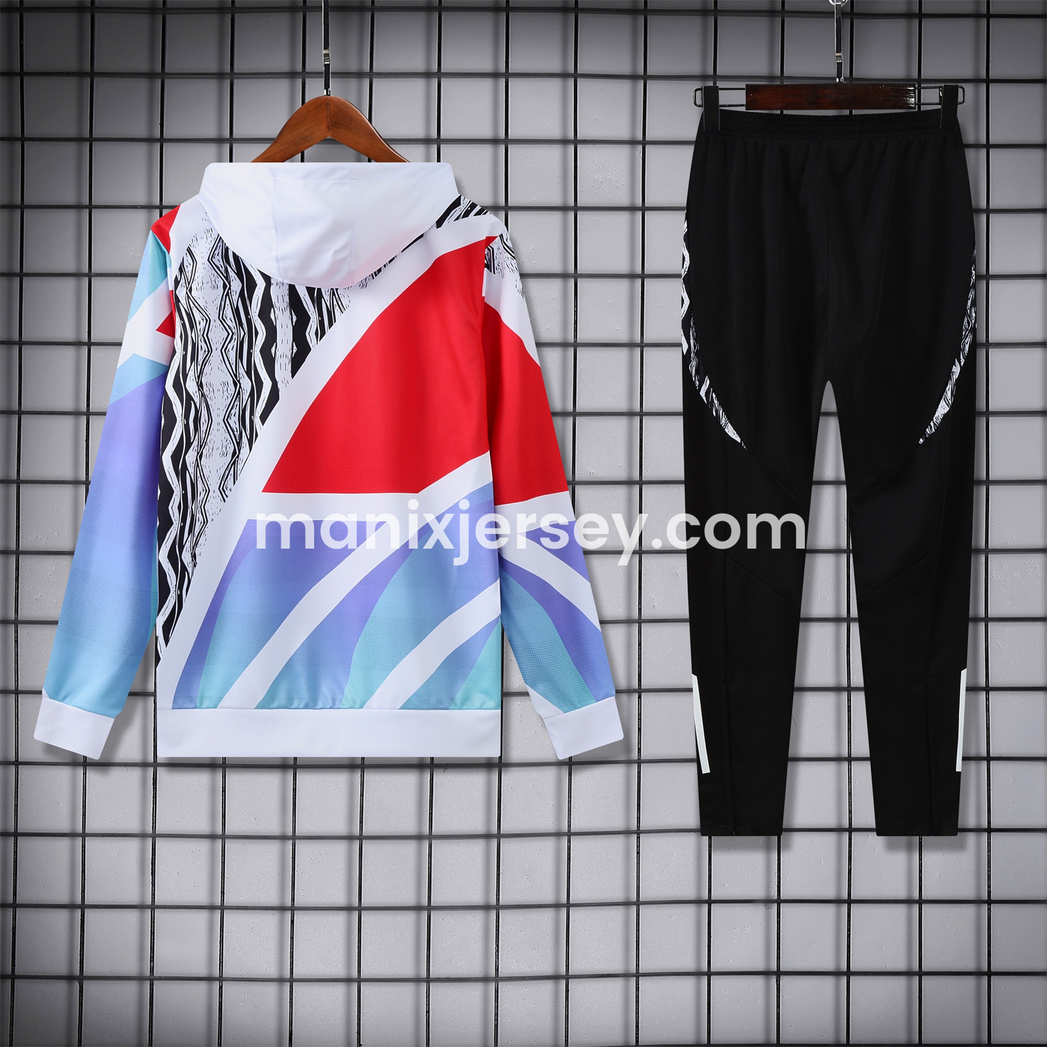 ManixJersey.com | Arsenal 24-25 Pre-Match Training Hoodie Set - White Top and Black Pants -Customize Name, Number and Patch | Worldwide Shipping