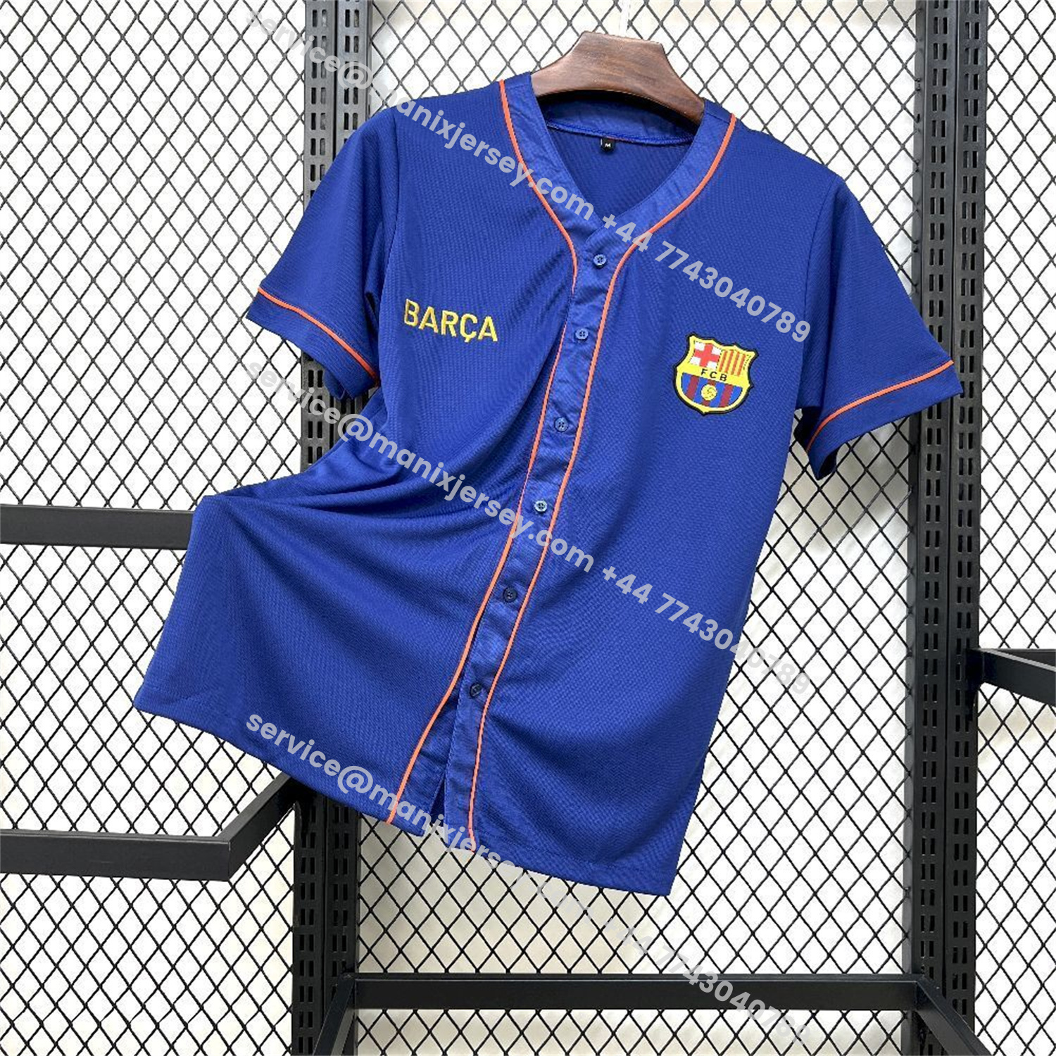 ManixJersey.com | Barcelona 25-26 Blue Baseball Jersey -Customize Name, Number and Patch | Worldwide Shipping