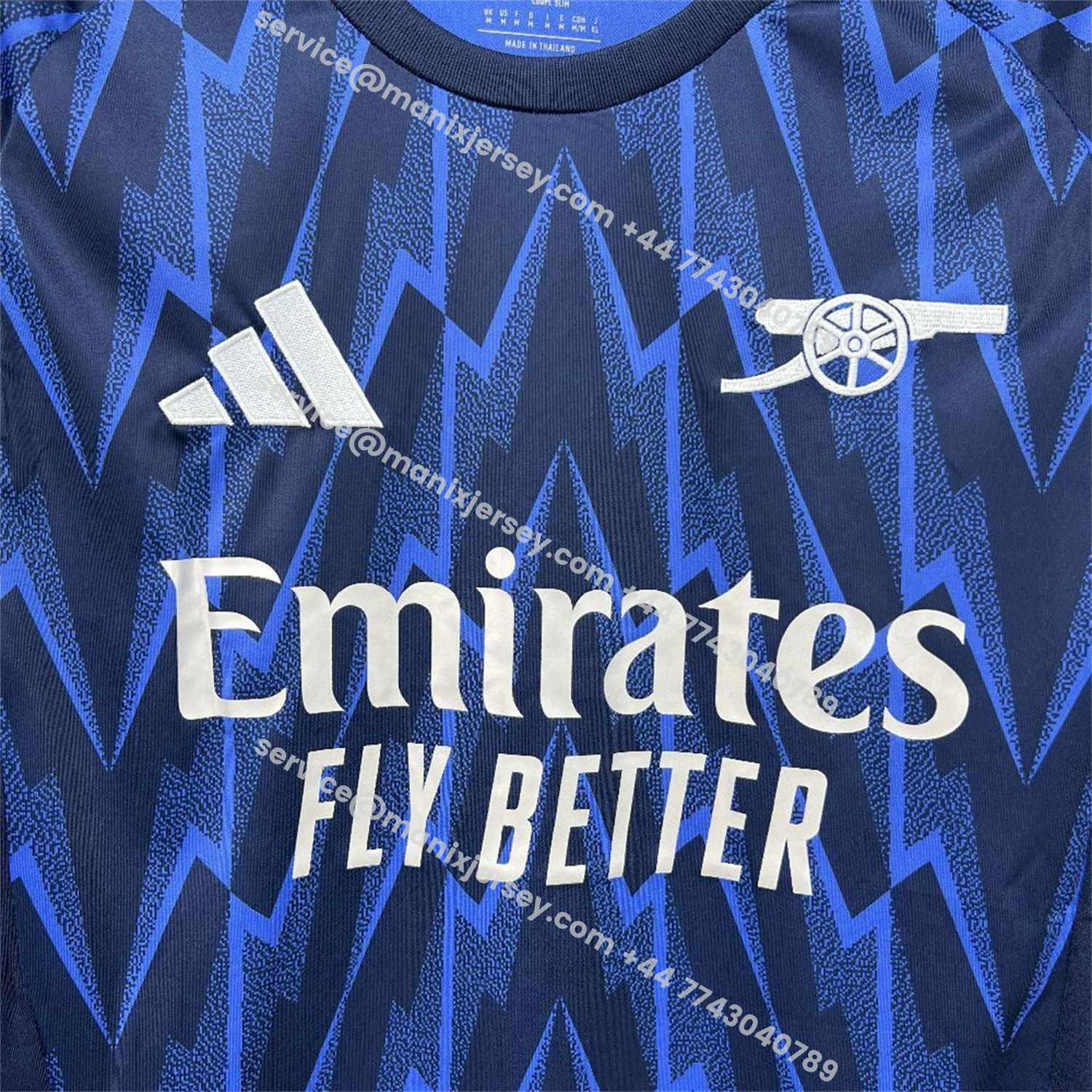 ManixJersey.com | Arsenal 25-26 Away Blue Long Sleeves Jersey - Fans Version -Customize Name, Number and Patch | Worldwide Shipping