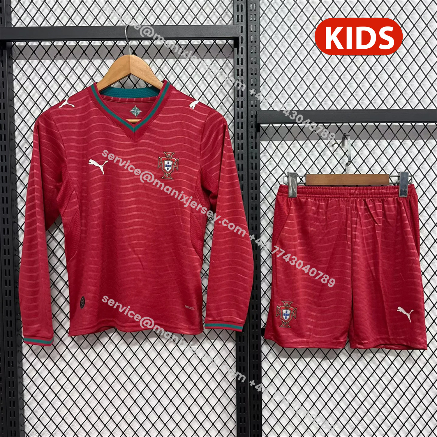 ManixJersey.com | Portugal 2026 Home Long Sleeves Kids Kit -Customize Name, Number and Patch | Worldwide Shipping