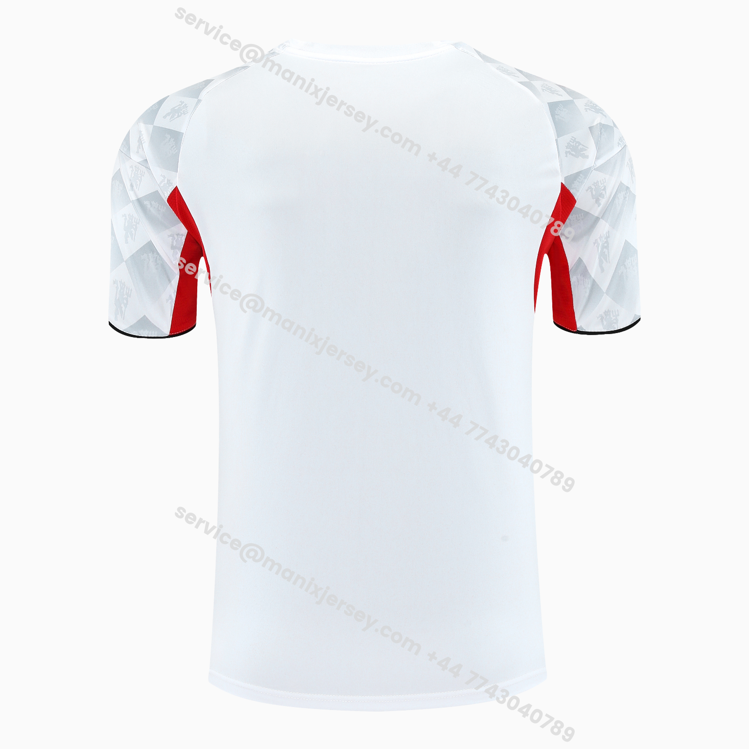 ManixJersey.com | Manchester United 25-26 Short-Sleeve Training Set - Red Edge White Top & Black Shorts -Customize Name, Number and Patch | Worldwide Shipping