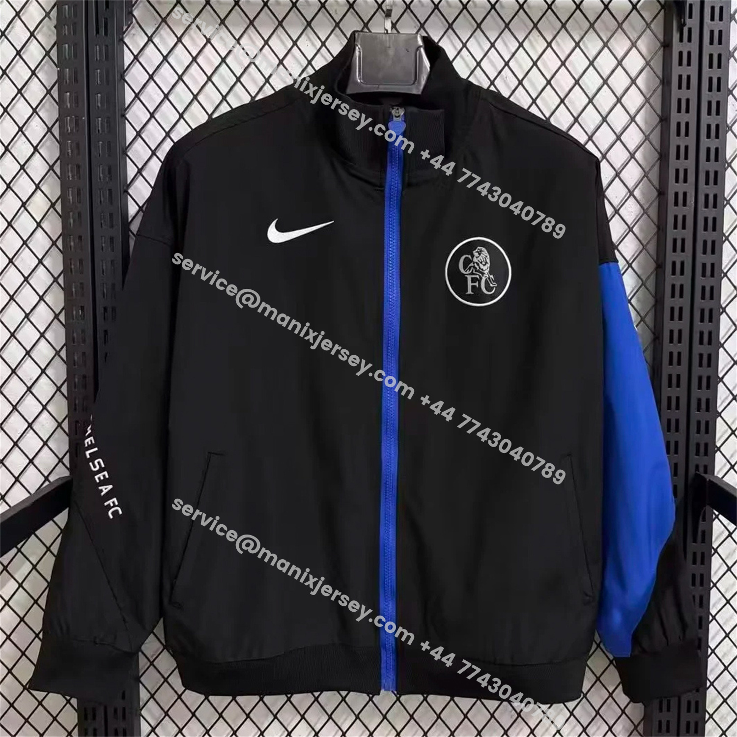 ManixJersey.com | C.H.E.L.S.E.A 25-26 Windbreaker Jacket - Black And Blue -Customize Name, Number and Patch | Worldwide Shipping