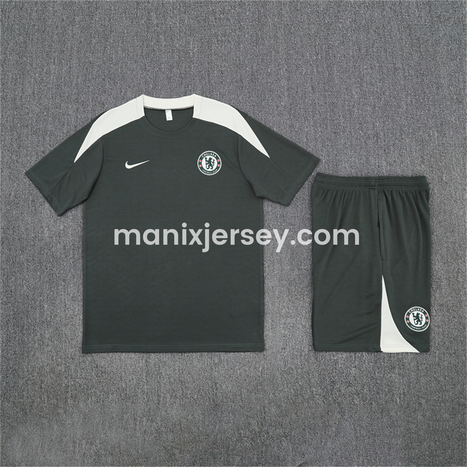 ManixJersey.com | C.H.E.L.S.E.A 25-26 Short-Sleeve Training Set - Army Green Top & Army Green Shorts -Customize Name, Number and Patch | Worldwide Shipping