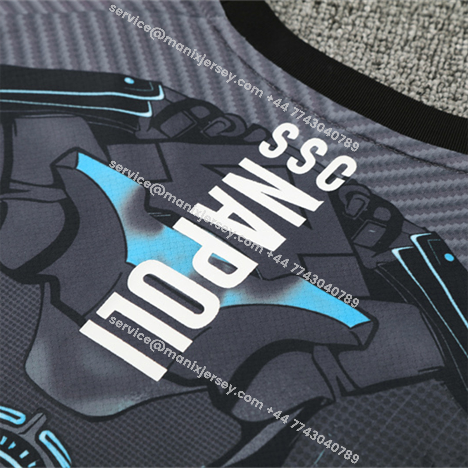 ManixJersey.com | Napoli 25-26 Kids Short-Sleeve Training Set - Gray Mecha Top & Black Shorts -Customize Name, Number and Patch | Worldwide Shipping