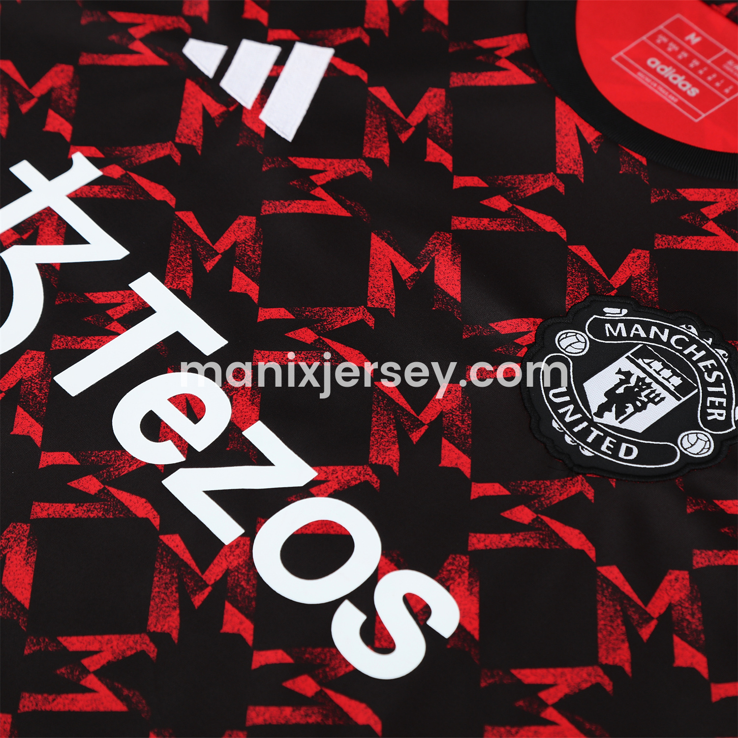 ManixJersey.com | Manchester United 25-26 Pre-Match Vest Training Set - Red Top & Black Shorts -Customize Name, Number and Patch | Worldwide Shipping