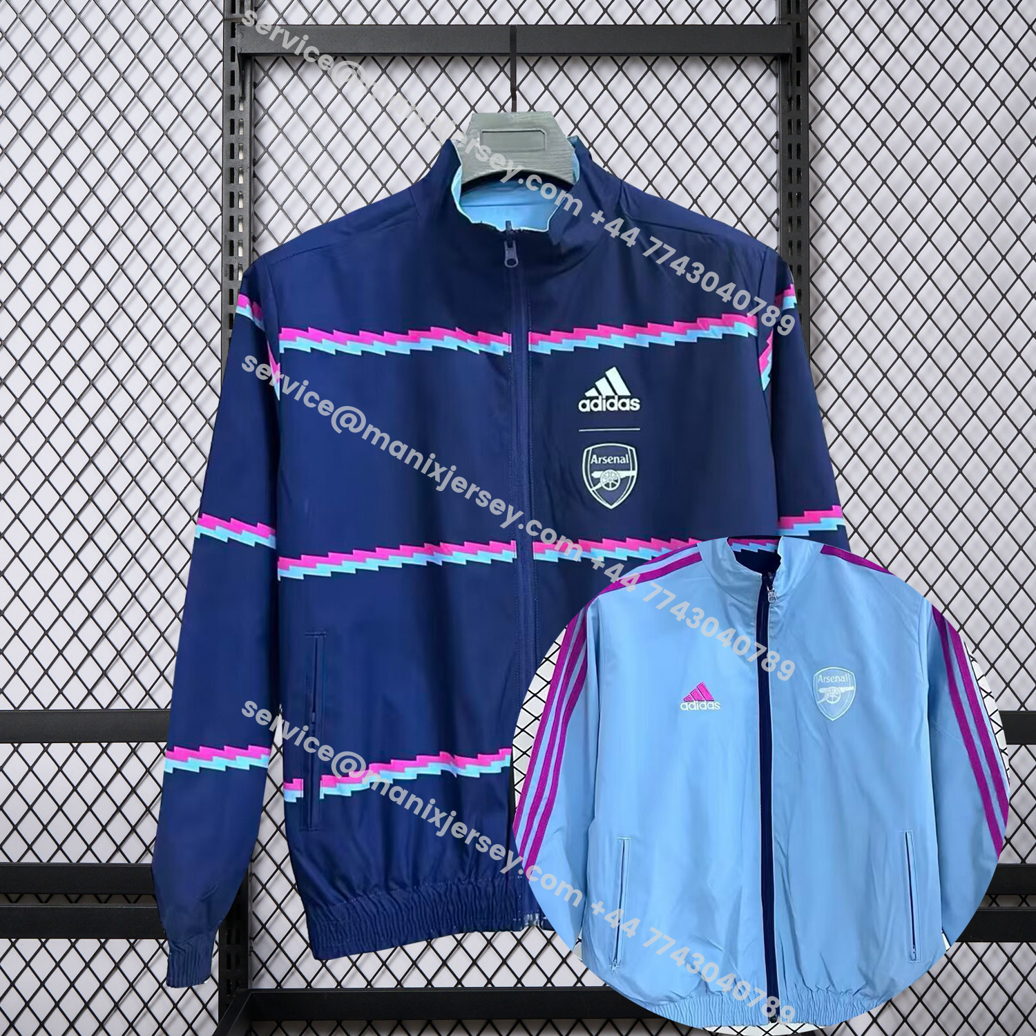 ManixJersey.com | Arsenal 25-26 Double Sided Reversible Windbreaker - Deep Blue & Light Blue -Customize Name, Number and Patch | Worldwide Shipping