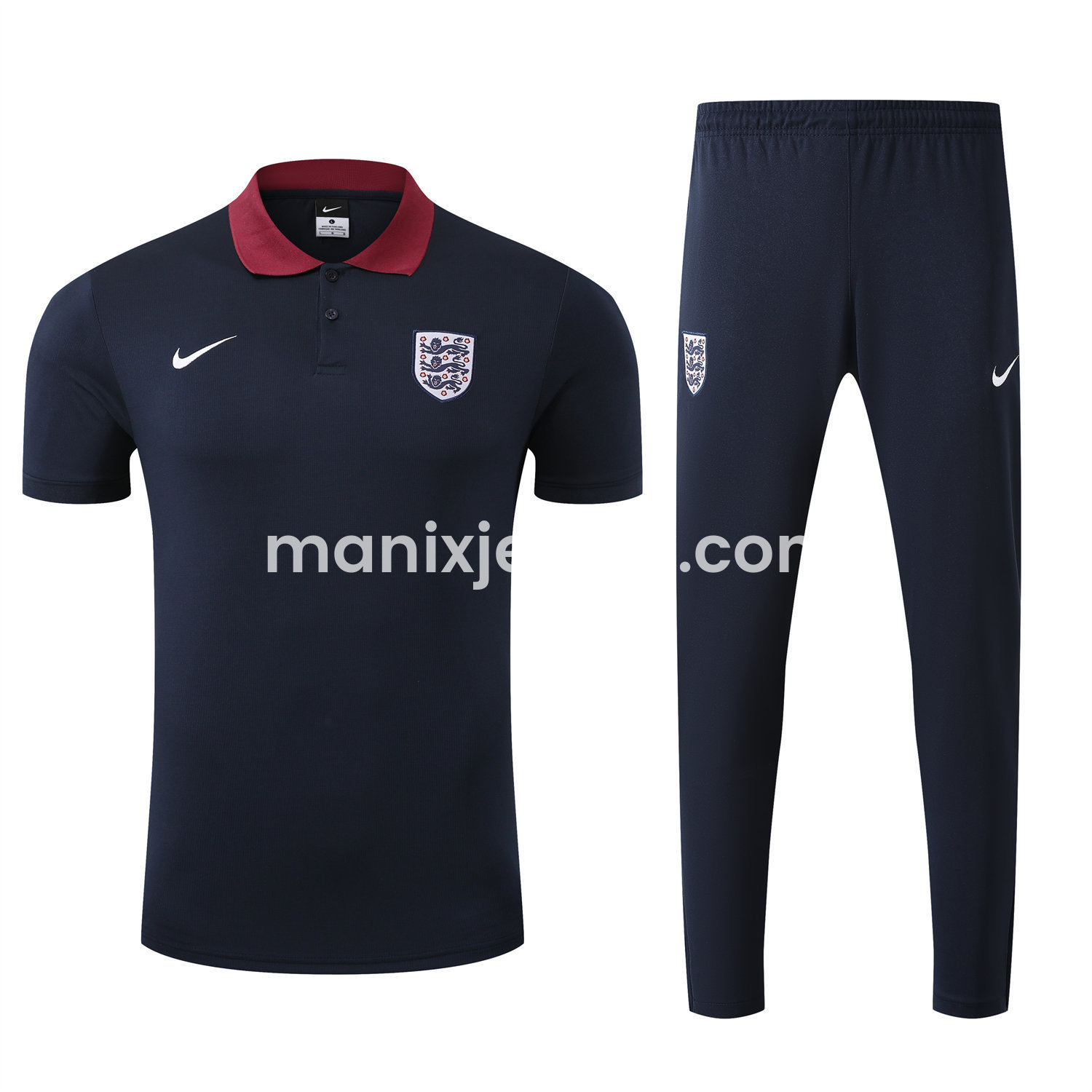 ManixJersey.com | England 25-26 POLO Short-Sleeve Training Set - Deep Blue Top and Pants -Customize Name, Number and Patch | Worldwide Shipping