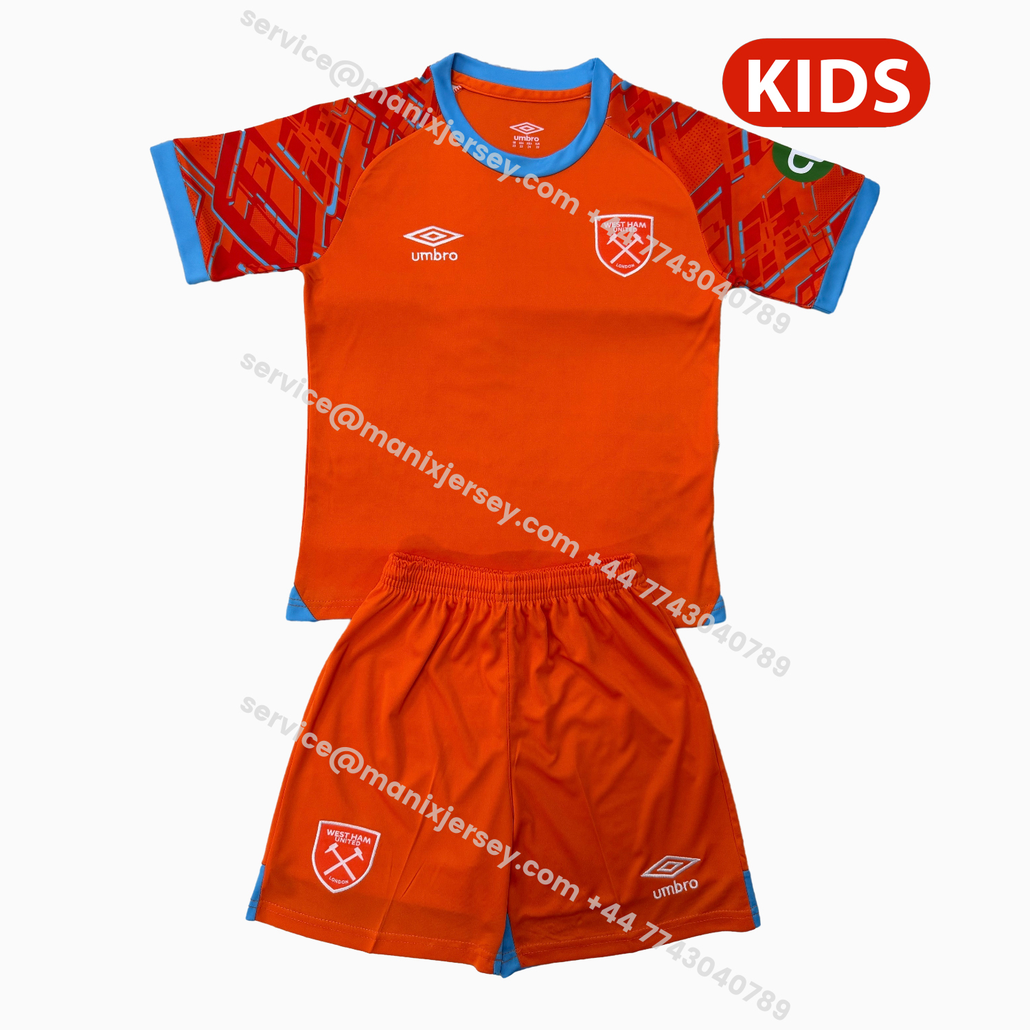 ManixJersey.com | West Ham United 25-26 Orange Goalkeeper Kids Kit -Customize Name, Number and Patch | Worldwide Shipping