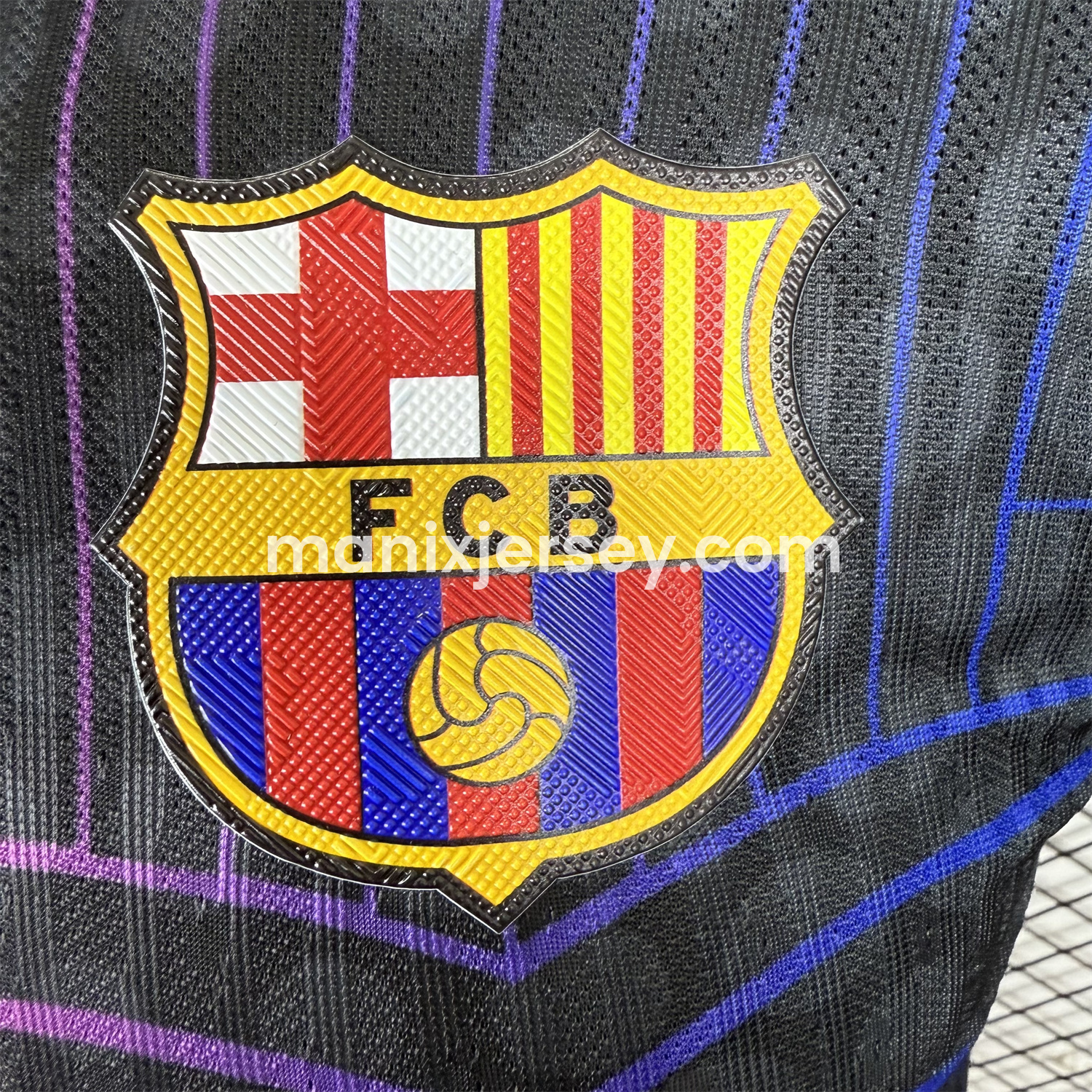ManixJersey.com | Barcelona 25-26 Fluorescent Team Logo Lines Black Jersey - Player Version -Customize Name, Number and Patch | Worldwide Shipping