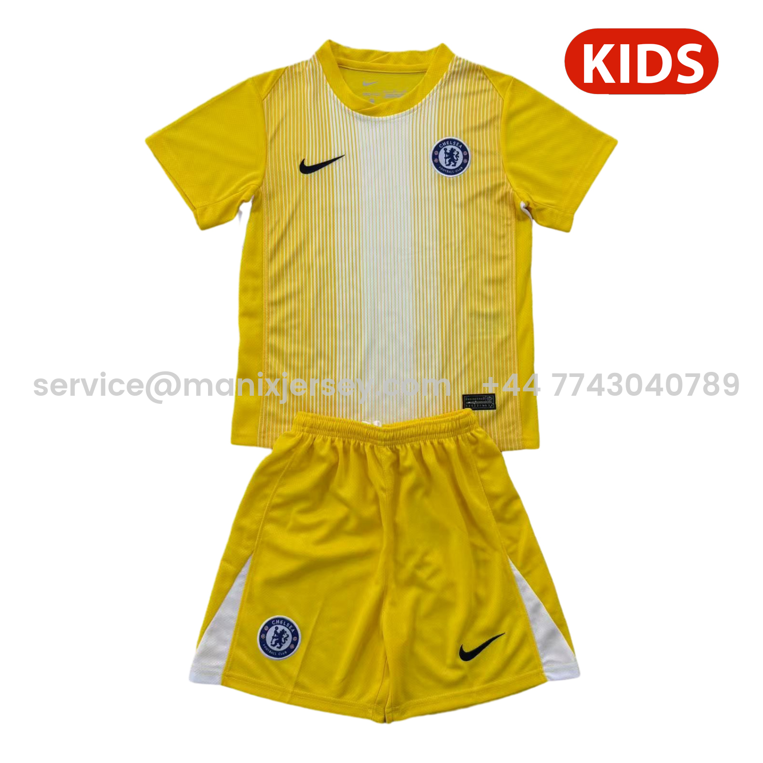 ManixJersey.com | C.H.E.L.S.E.A 25-26 Yellow Goalkeeper Kids Kit -Customize Name, Number and Patch | Worldwide Shipping