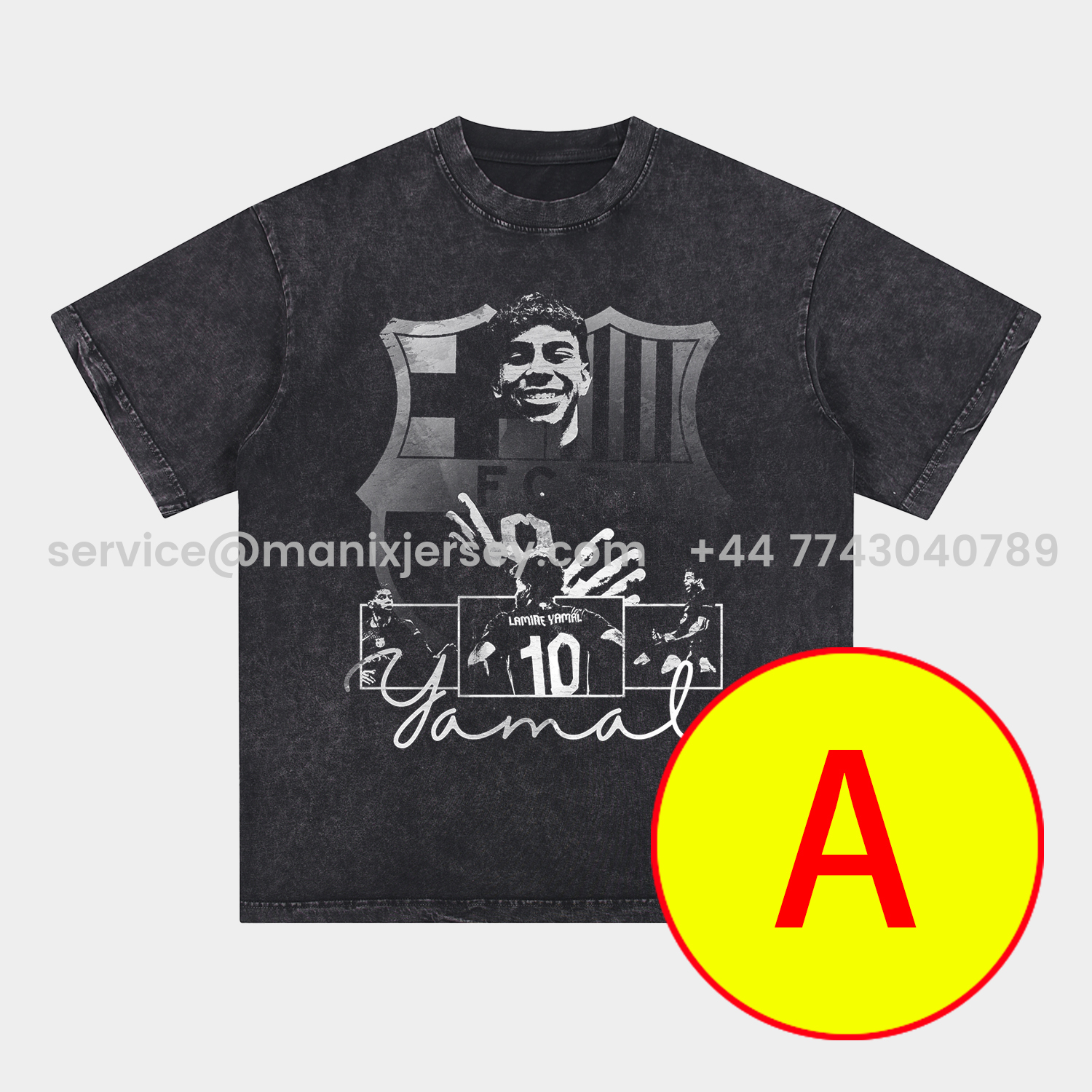 ManixJersey.com | LAMINE YAMAL - Barcelona No. 10 Legend Continues 2025 Oversized Washed T-Shirt -Customize Name, Number and Patch | Worldwide Shipping