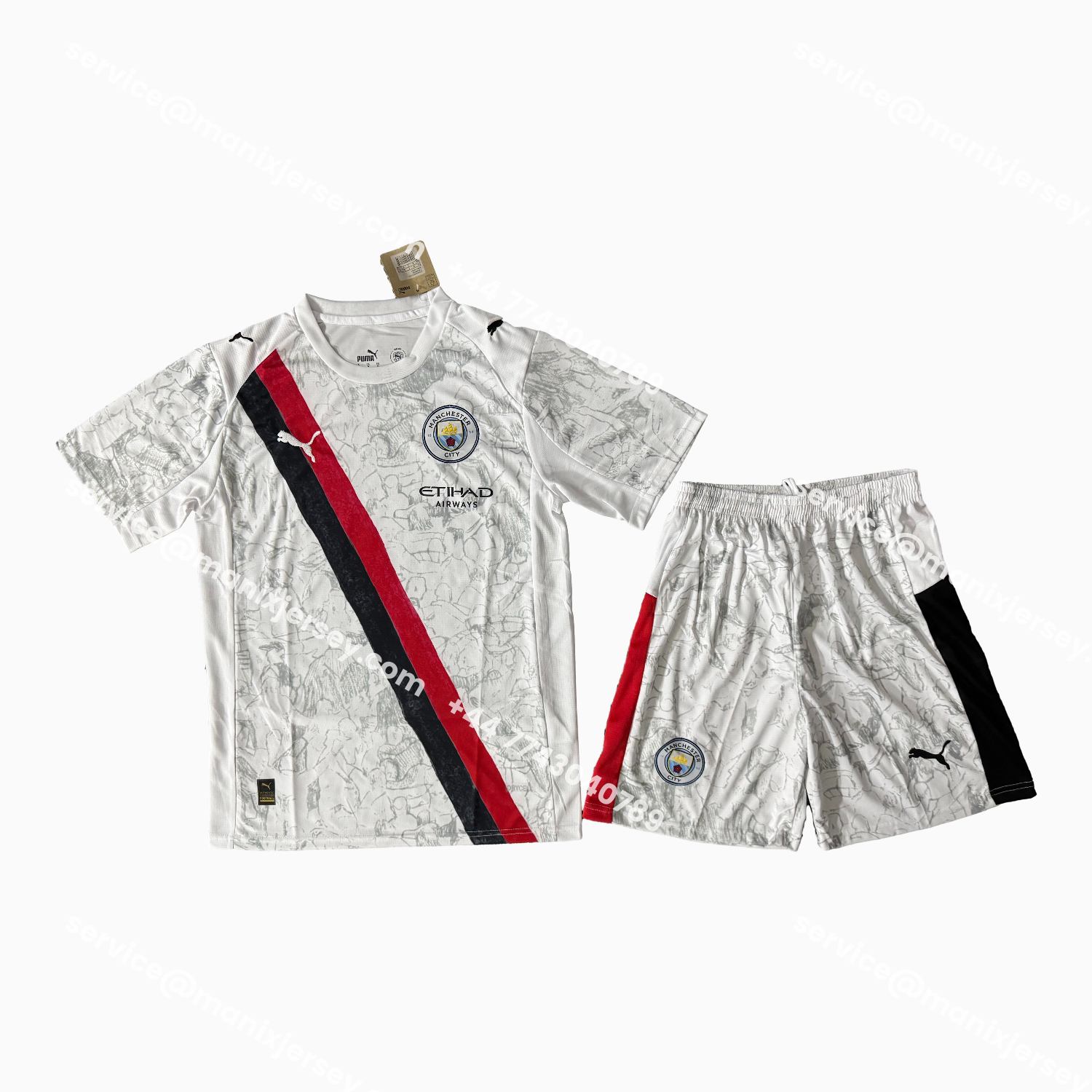 ManixJersey.com | Manchester City 25-26 Away White Men's Adult Jersey Set - Fans Version -Customize Name, Number and Patch | Worldwide Shipping