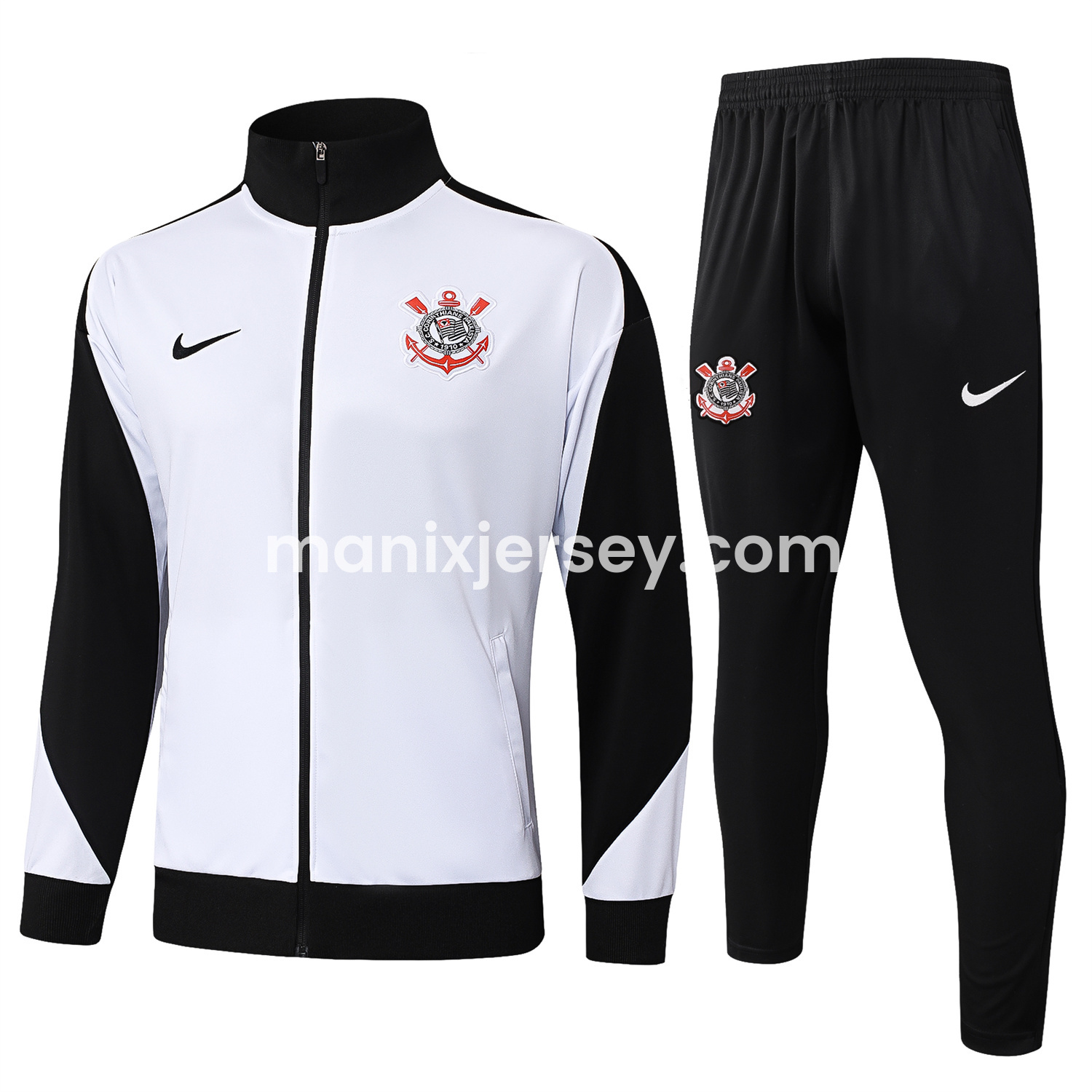 ManixJersey.com | Corinthians 25-26 Jacket Training Tracksuit - White Jackets & Black Pants -Customize Name, Number and Patch | Worldwide Shipping