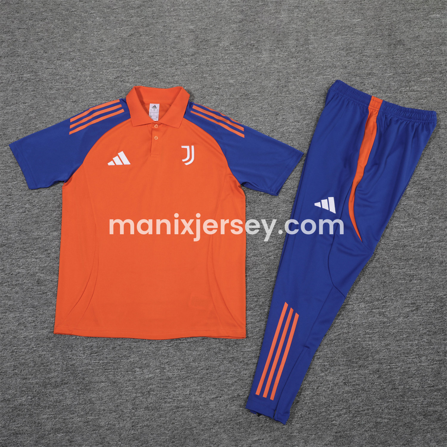 ManixJersey.com | Juventus 25-26 POLO Short-Sleeve Training Set - Orange Top and Blue Pants -Customize Name, Number and Patch | Worldwide Shipping