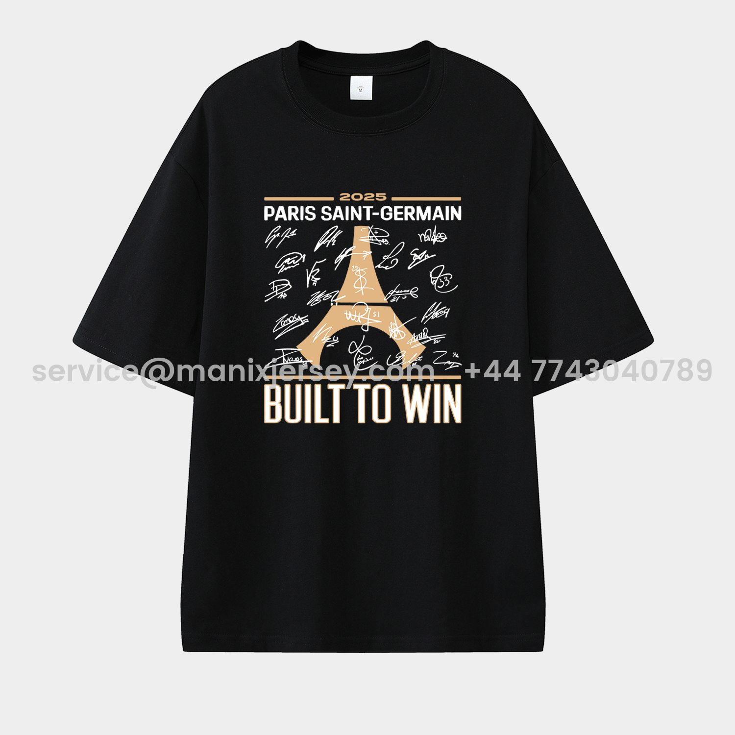 ManixJersey.com | Paris Saint-Germain PSG 2025 Build To Win Eiffel Tower Unisex Pure Cotton T-shirt -Customize Name, Number and Patch | Worldwide Shipping