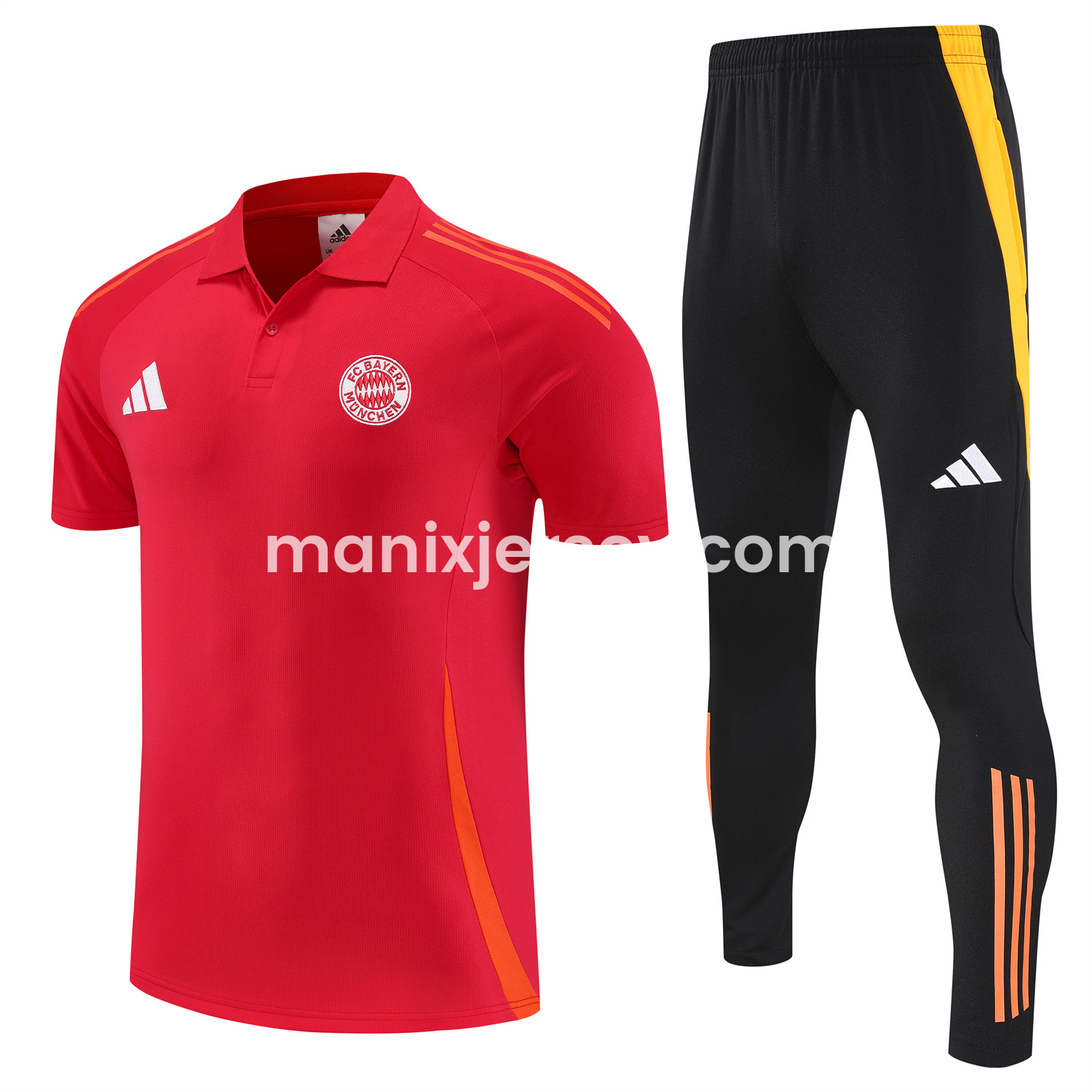 ManixJersey.com | Bayern Munich 25-26 POLO Short-Sleeve Training Set - Red Top and Black Pants -Customize Name, Number and Patch | Worldwide Shipping