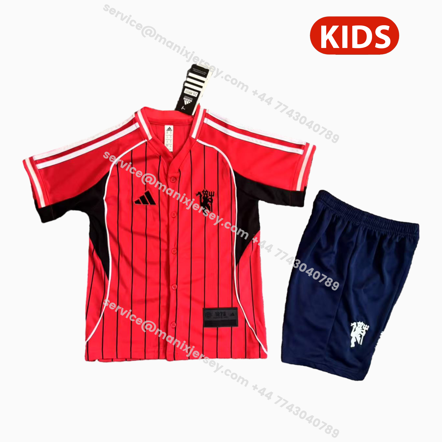 ManixJersey.com | Manchester United 25-26 Red Baseball Kids Kit - Player Version -Customize Name, Number and Patch | Worldwide Shipping