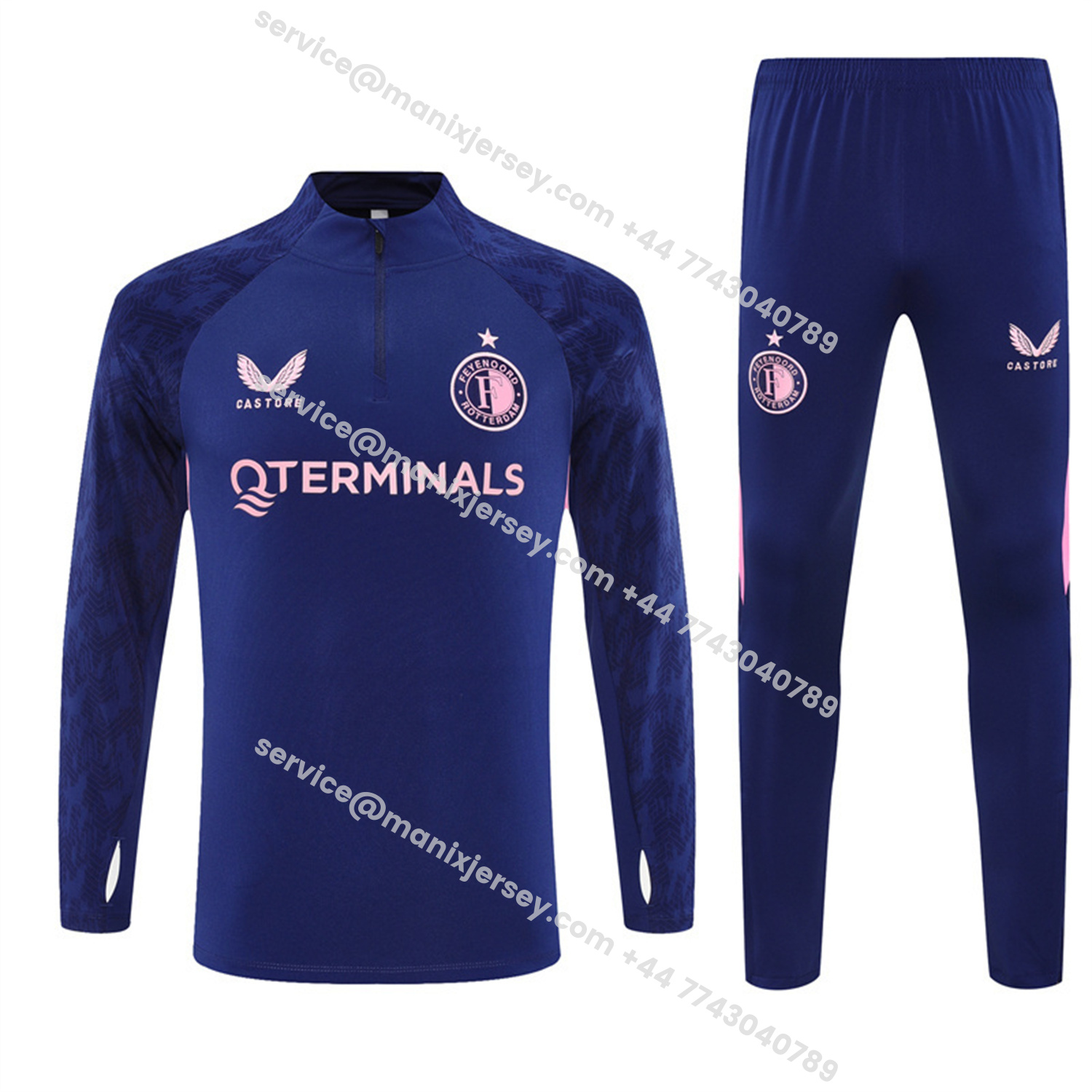 ManixJersey.com | Feyenoord 25-26 Long Sleeve Training Set - Royal Blue Top & Royal Blue Pants -Customize Name, Number and Patch | Worldwide Shipping