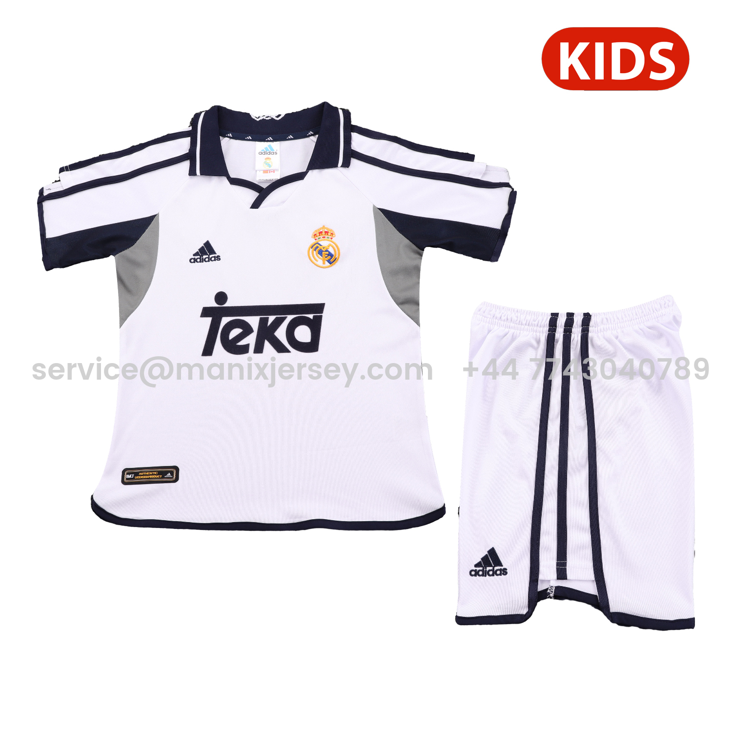 ManixJersey.com | Retro Real Madrid 2000-01 Home Kids Kit -Customize Name, Number and Patch | Worldwide Shipping