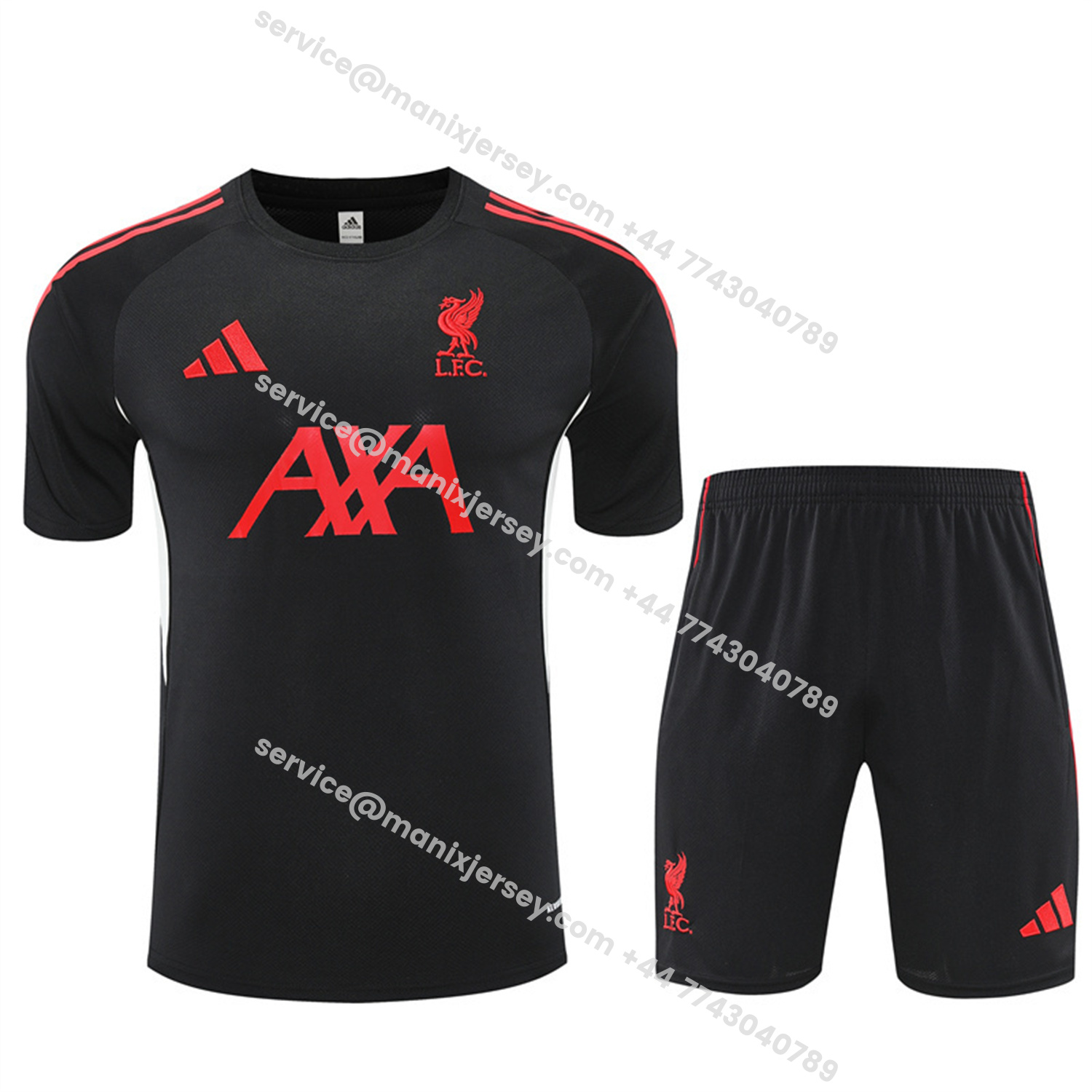 ManixJersey.com | Liver.pool 25-26 Short-Sleeve Training Set - Black Top & Black Shorts -Customize Name, Number and Patch | Worldwide Shipping