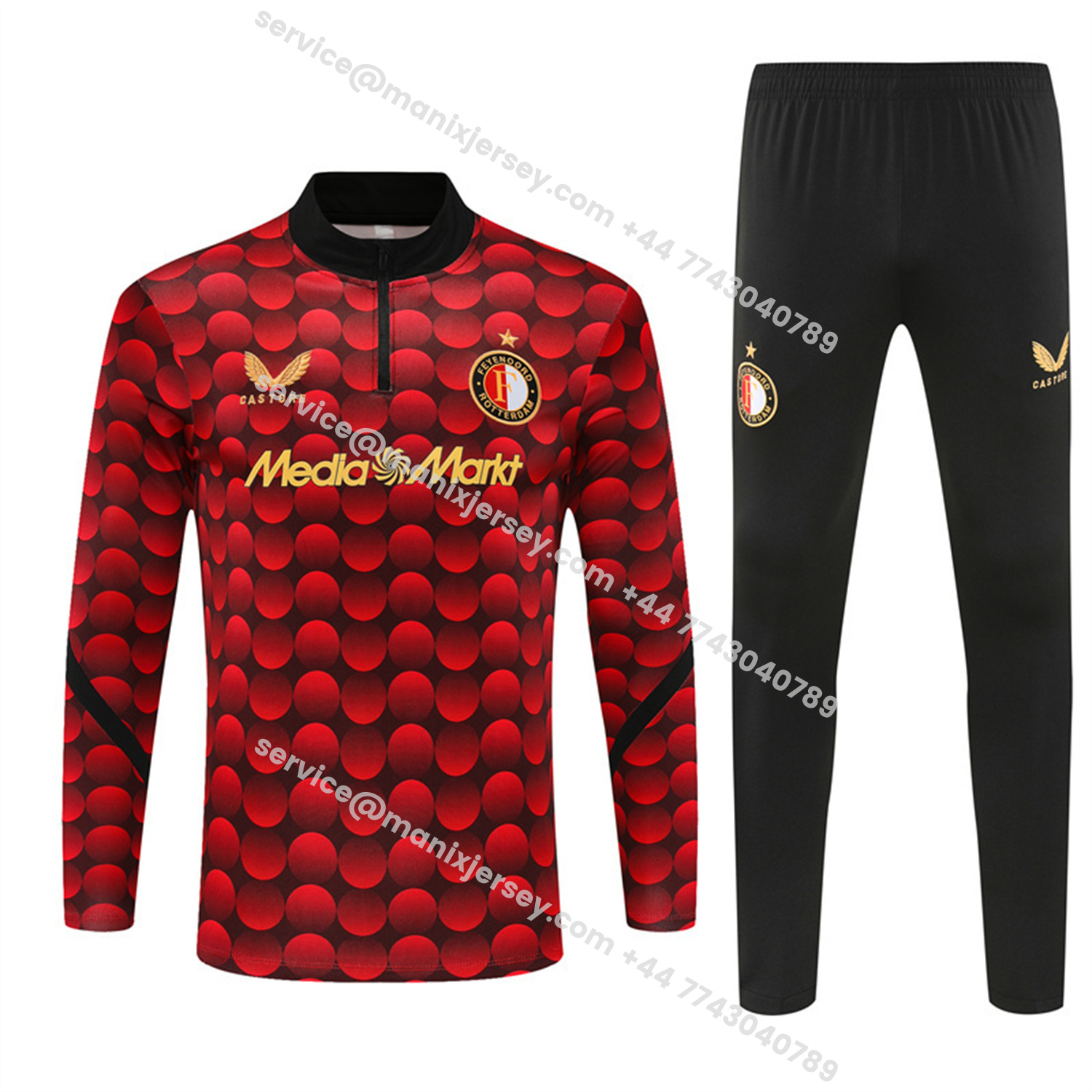ManixJersey.com | Feyenoord 25-26 Long Sleeve Training Set - Red Top & Black Pants -Customize Name, Number and Patch | Worldwide Shipping