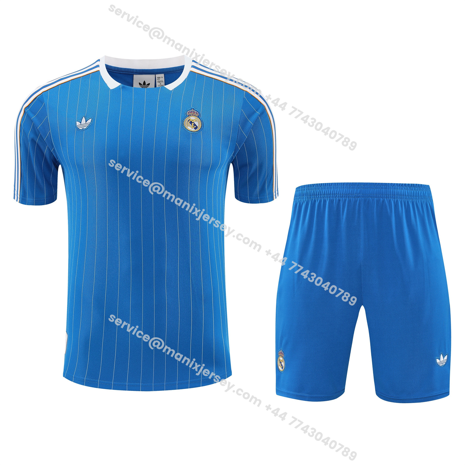 ManixJersey.com | Real Madrid 25-26 Short-Sleeve Training Set - Blue Vest & Blue Shorts -Customize Name, Number and Patch | Worldwide Shipping