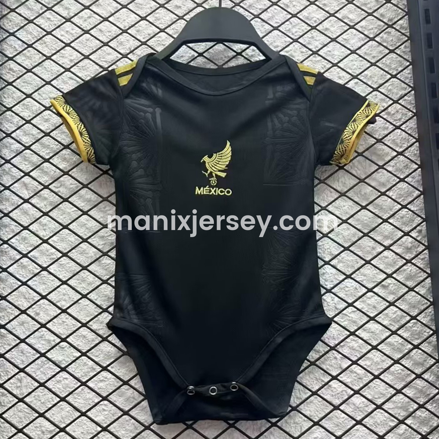 ManixJersey.com | Mexico 2025 Gold Cup Black Baby Crawling Suit -Customize Name, Number and Patch | Worldwide Shipping