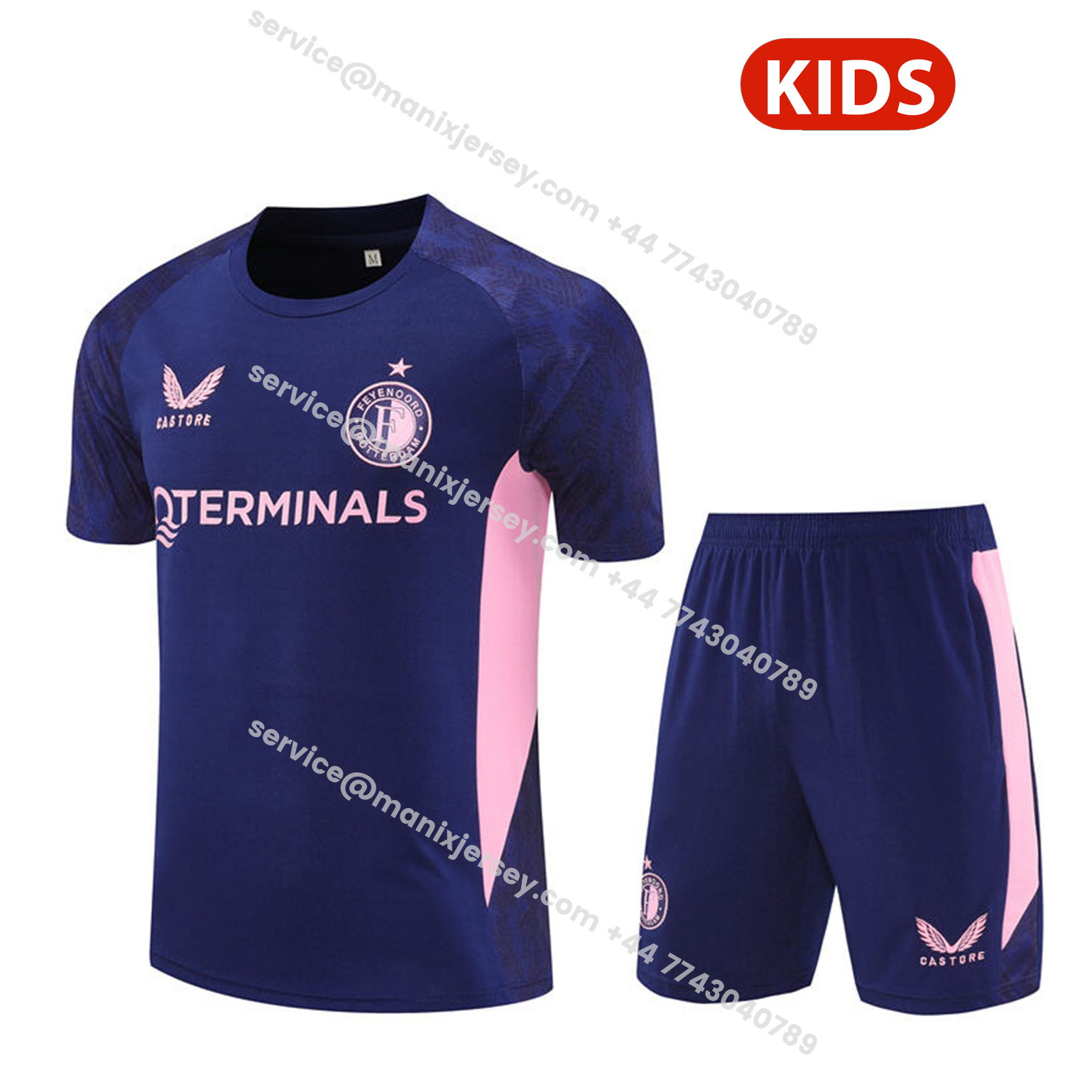 ManixJersey.com | Feyenoord 25-26 Kids Short-Sleeve Training Set - Royal Blue Top & Royal Blue Shorts -Customize Name, Number and Patch | Worldwide Shipping