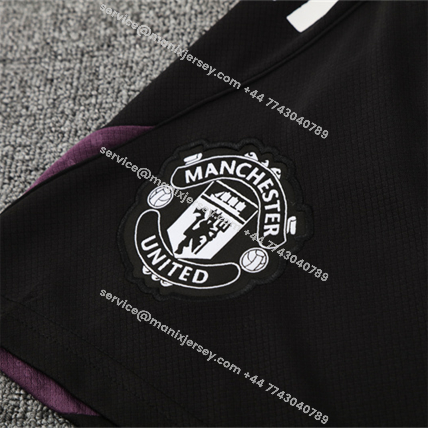 ManixJersey.com | Manchester United 25-26 Short-Sleeve Training Set - White Purple Top & Black Shorts -Customize Name, Number and Patch | Worldwide Shipping