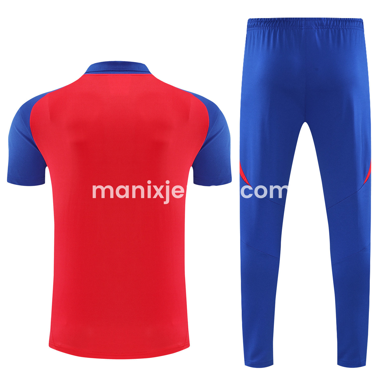 ManixJersey.com | Spain 25-26 POLO Short-Sleeve Training Set - Red Top and Blue Pants -Customize Name, Number and Patch | Worldwide Shipping