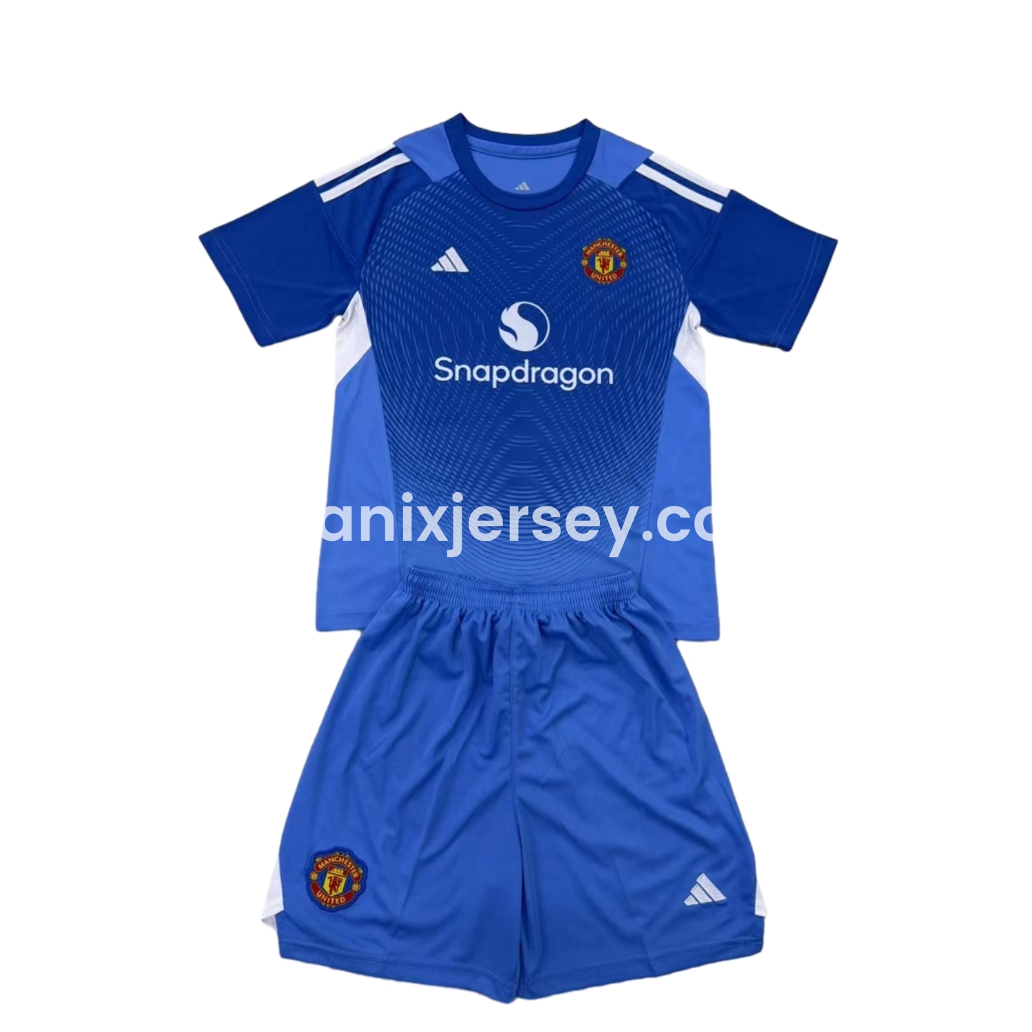 ManixJersey.com | Manchester United 2025 Blue Goalkeeper Kids Kit -Customize Name, Number and Patch | Worldwide Shipping