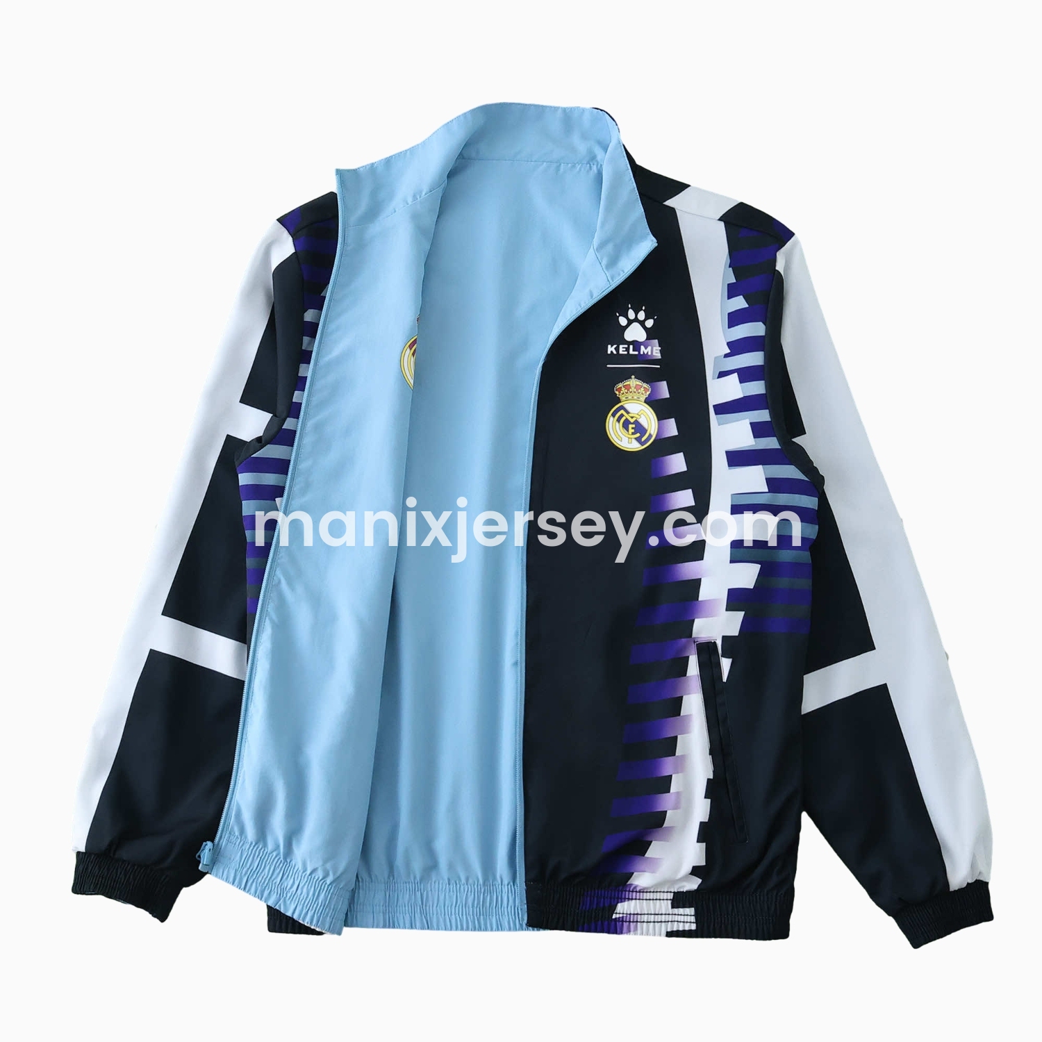 ManixJersey.com | Retro Real Madrid 1997-98 Third Double Sided Reversible Windbreaker - Black & Blue -Customize Name, Number and Patch | Worldwide Shipping