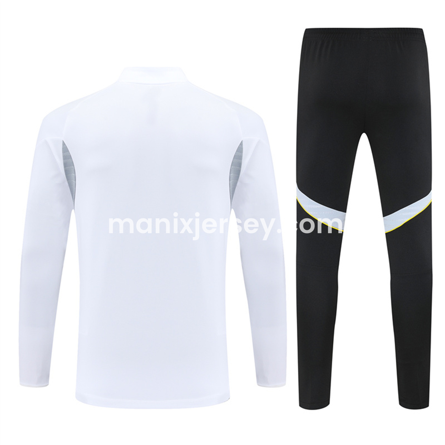 ManixJersey.com | Real Madrid 25-26 Kids Long Sleeve Training Set - Yellow Line White Top and Black Shorts -Customize Name, Number and Patch | Worldwide Shipping
