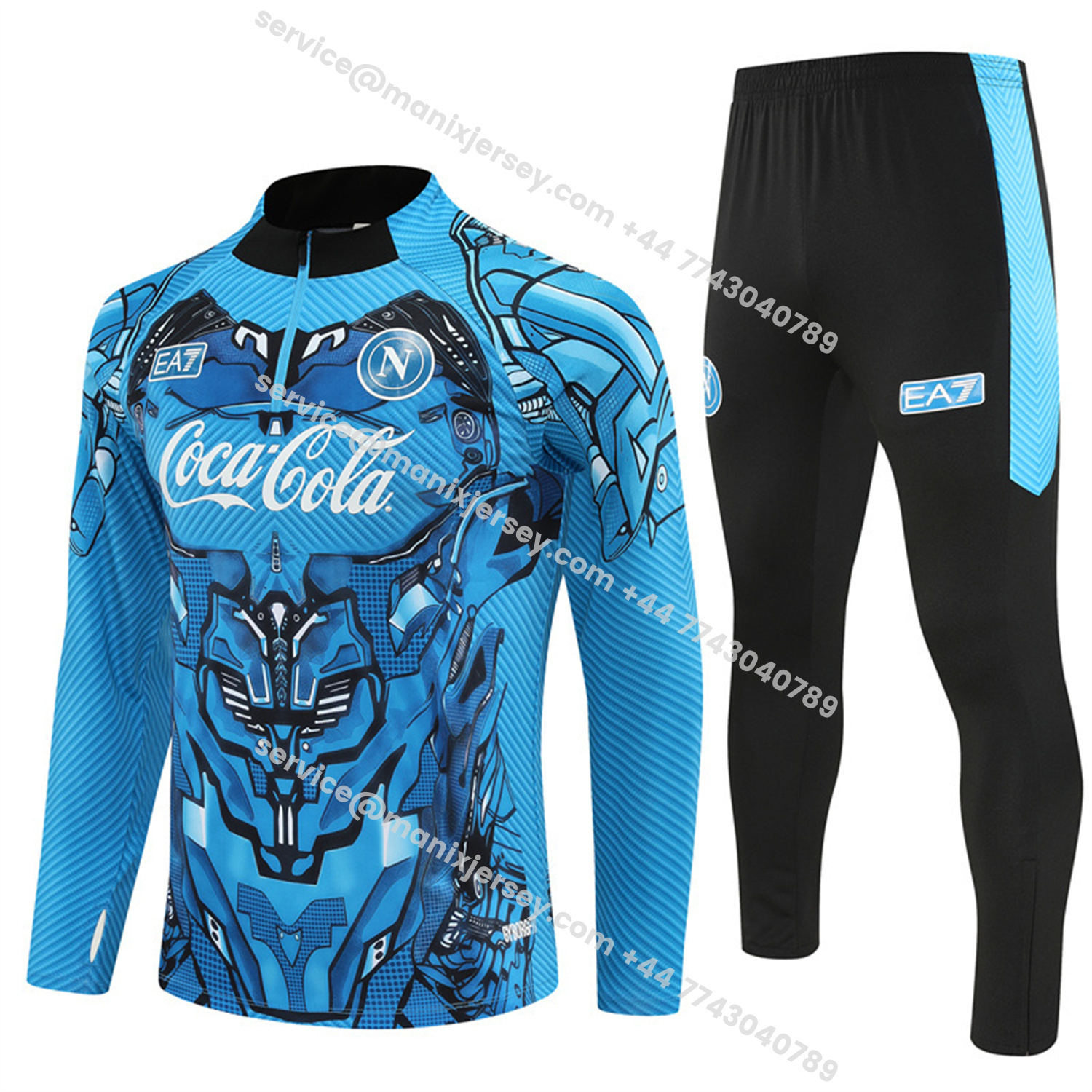 ManixJersey.com | Napoli 25-26 Long Sleeve Training Set - Blue Mecha Top & Black Pants -Customize Name, Number and Patch | Worldwide Shipping