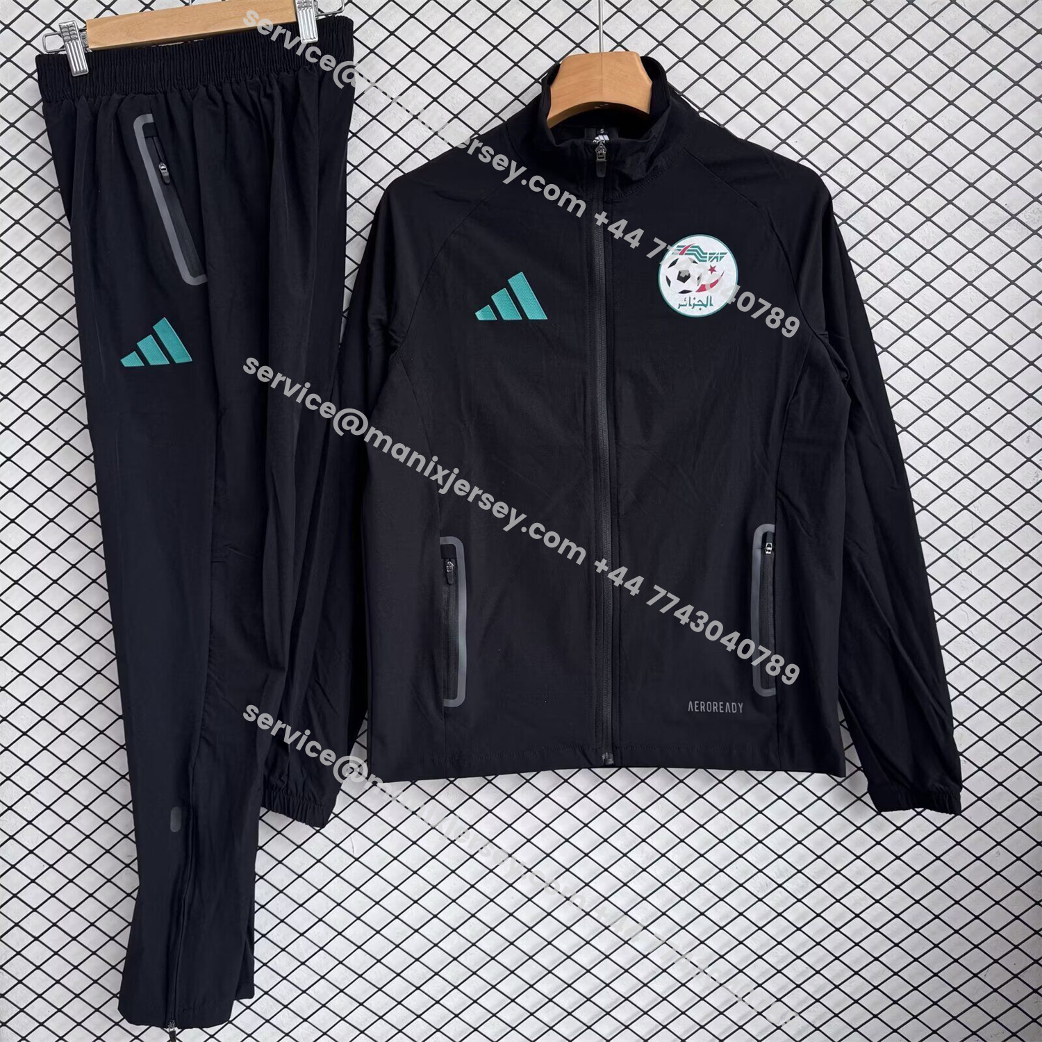 ManixJersey.com | Algeria 25-26 Windbreaker Training Set - Black Top and Pants -Customize Name, Number and Patch | Worldwide Shipping