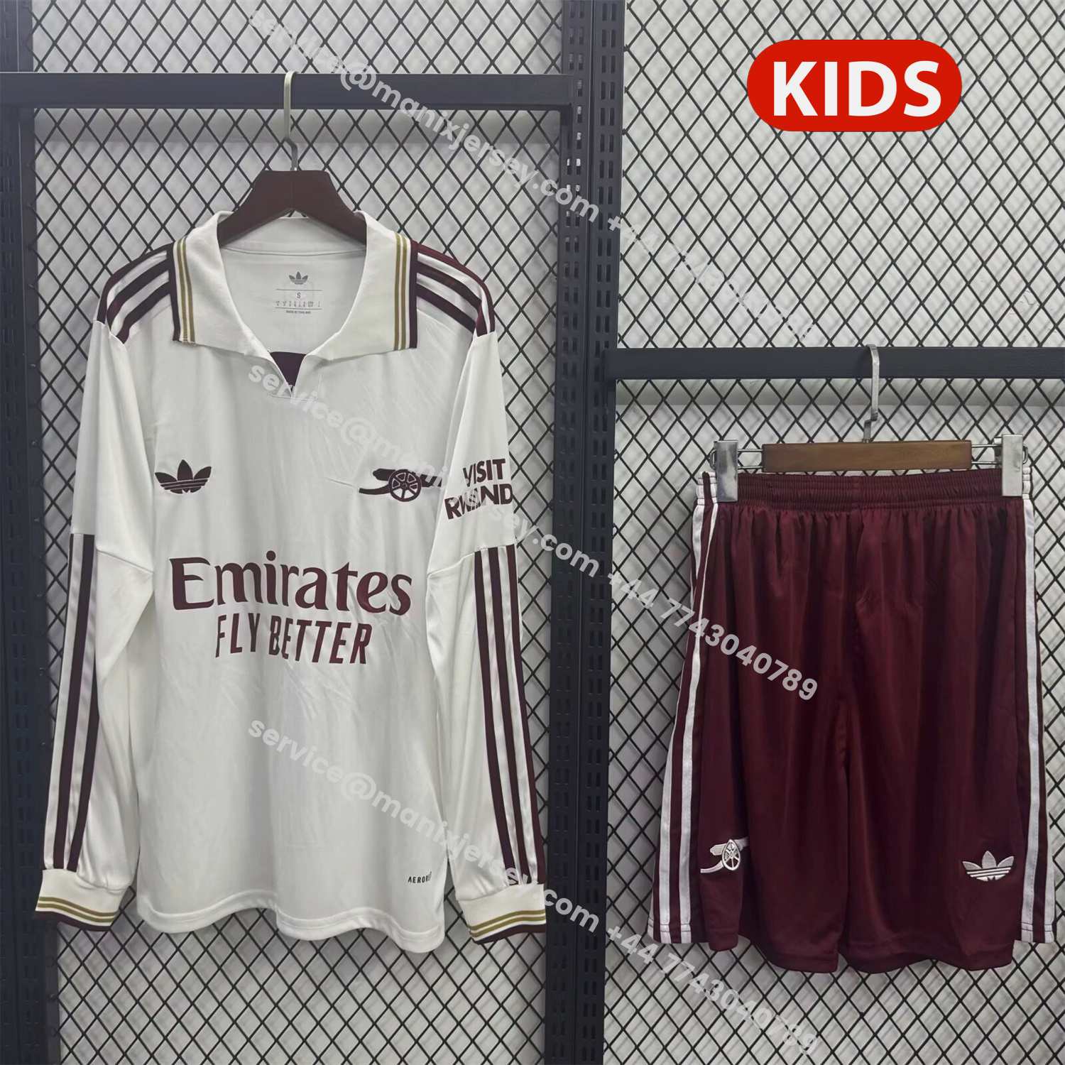 ManixJersey.com | Arsenal 25-26 Third White Long Sleeves Kids Kit -Customize Name, Number and Patch | Worldwide Shipping