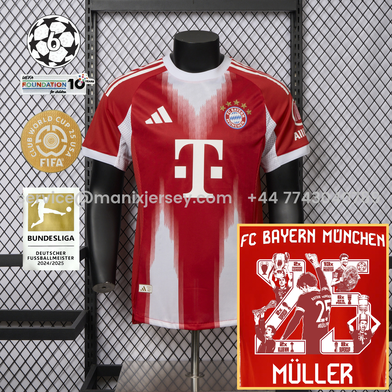 ManixJersey.com | Bayern Munich 25-26 Home Müller Limited Edition Jersey - Player Version -Customize Name, Number and Patch | Worldwide Shipping