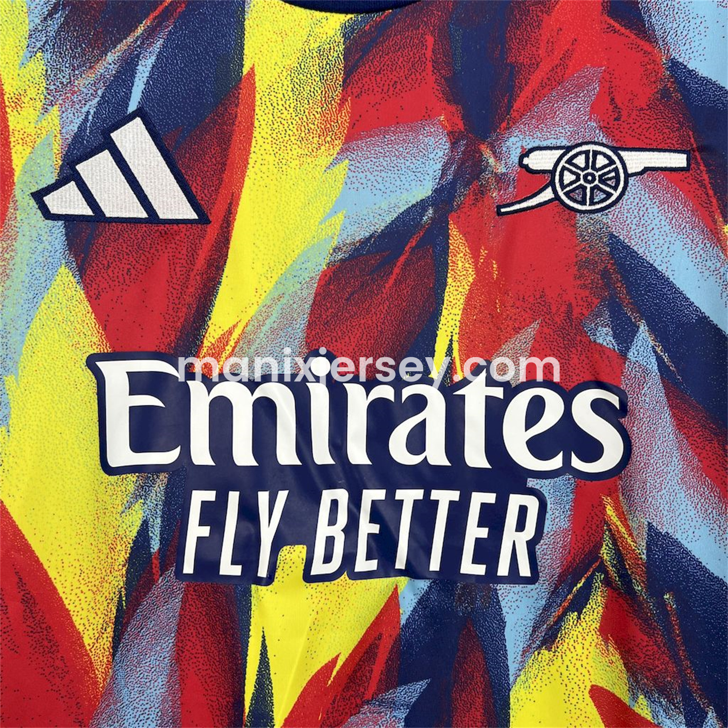 ManixJersey.com | Arsenal 25-26 Colorful Flame Graffiti Pre-match Training Jersey - Fans Version -Customize Name, Number and Patch | Worldwide Shipping