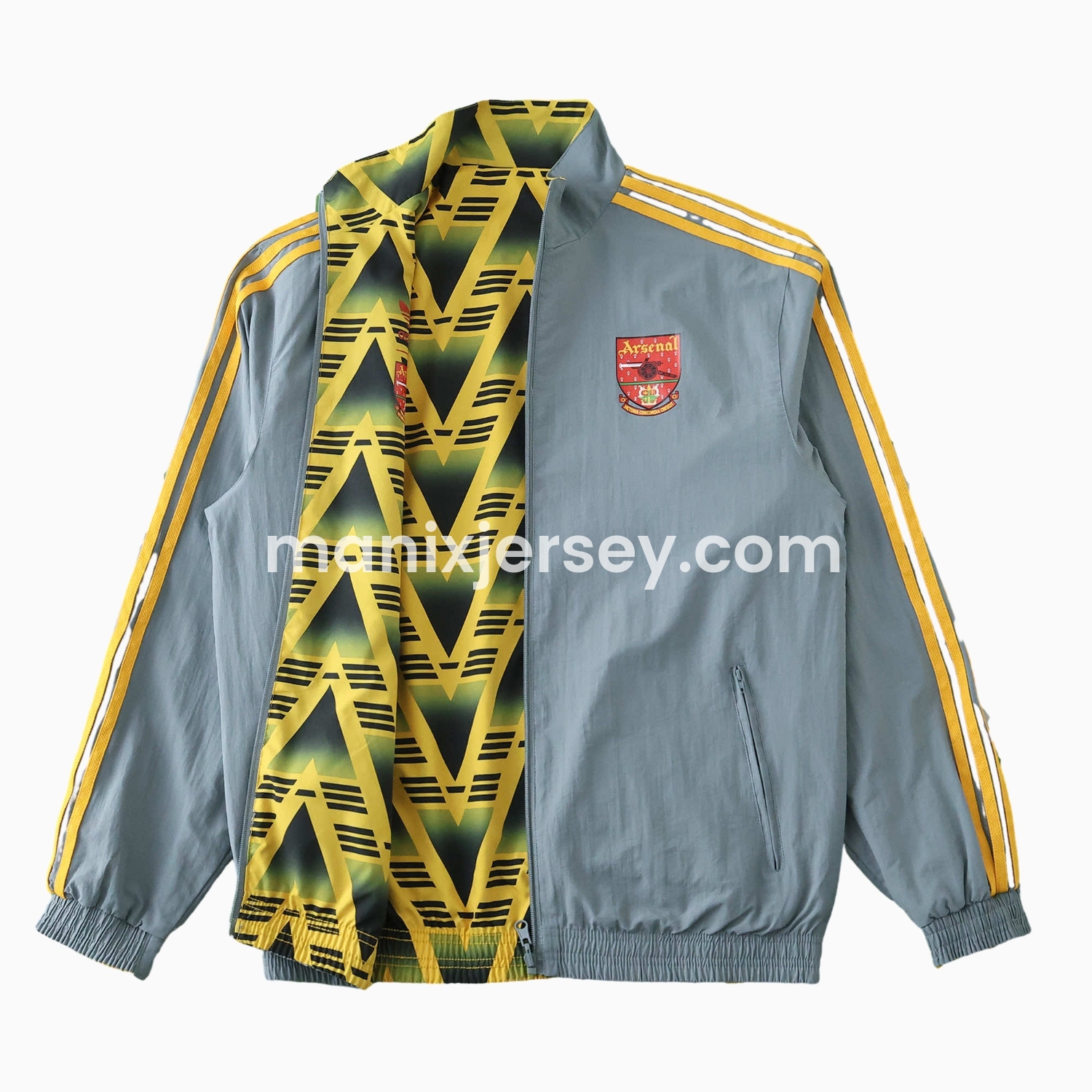 ManixJersey.com | Retro Arsenal 1991-93 Away Double Sided Reversible Windbreaker - Yellow & Grey -Customize Name, Number and Patch | Worldwide Shipping