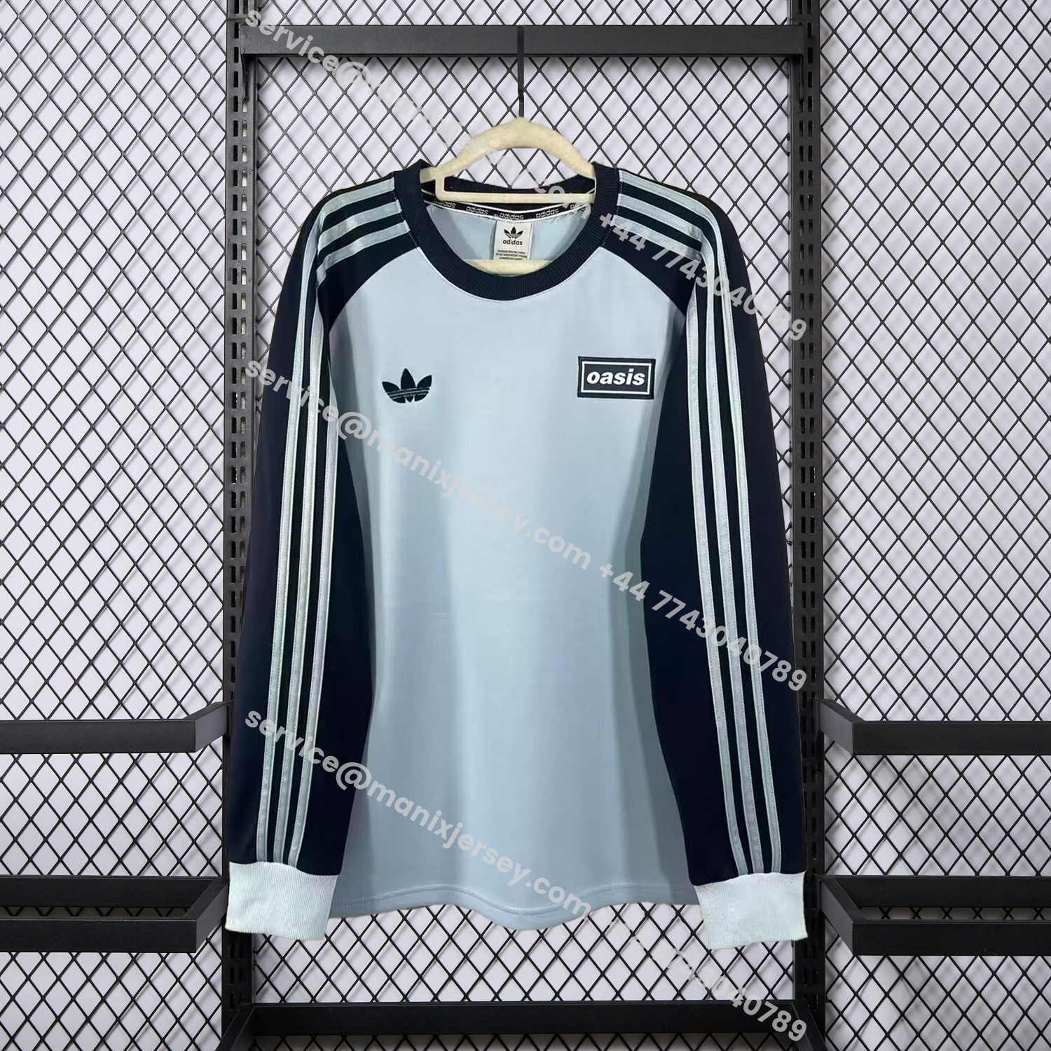 ManixJersey.com | Adidas 25-26 Oasis Originals Tour Light Blue Long Sleeves Jersey - Fans Version -Customize Name, Number and Patch | Worldwide Shipping