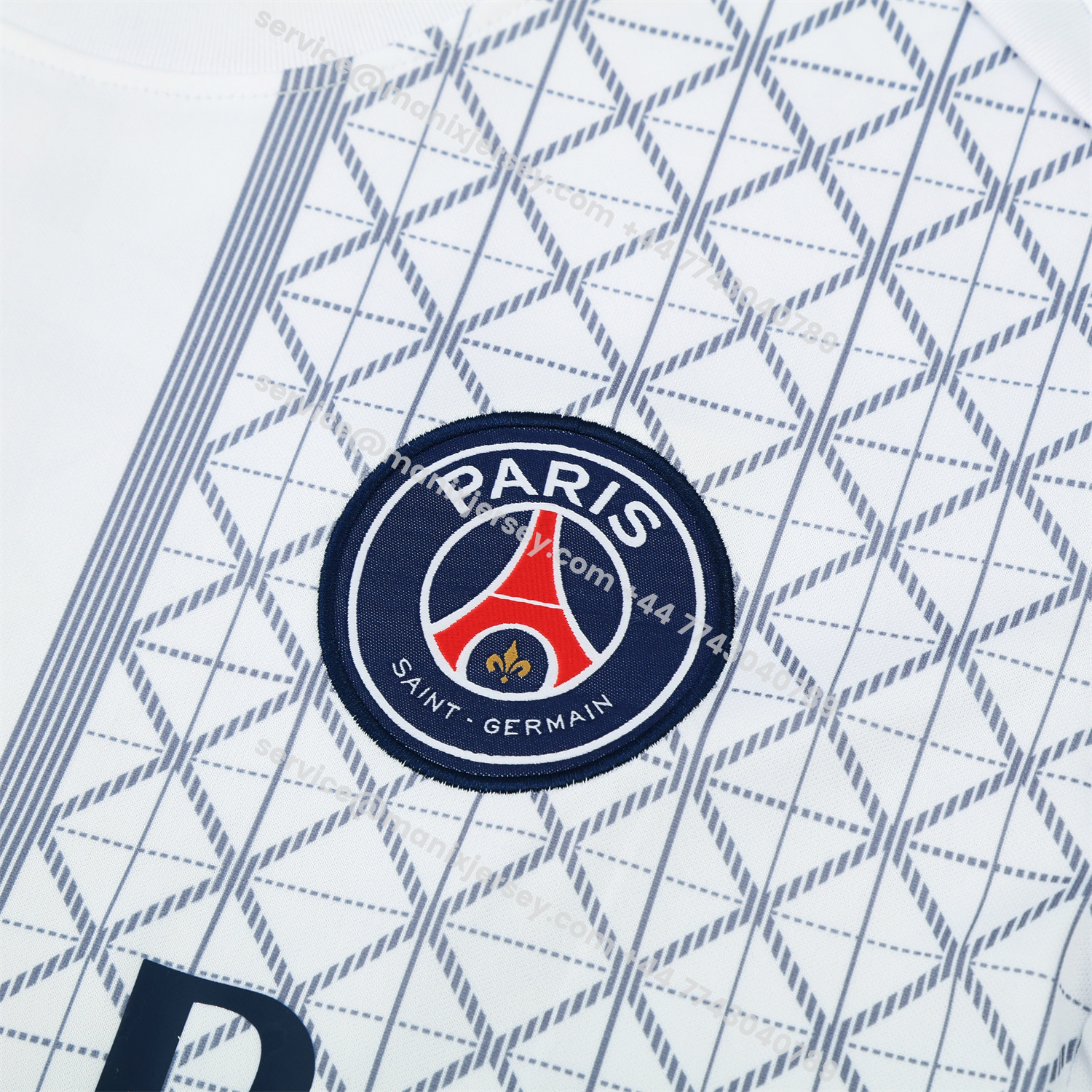 ManixJersey.com | Paris Saint-Germain PSG 25-26 Short-Sleeve Training Set - White Top & Deep Blue Shorts -Customize Name, Number and Patch | Worldwide Shipping