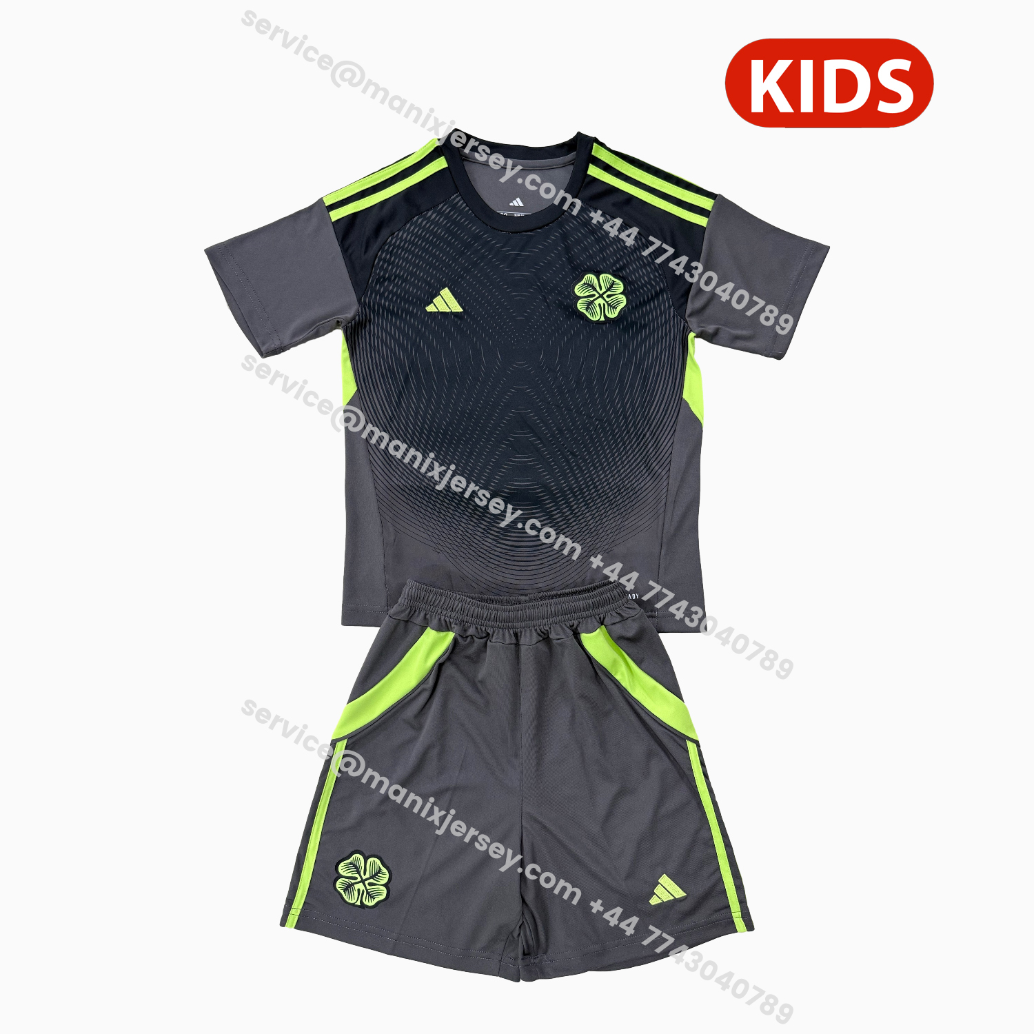 ManixJersey.com | Celtic 25-26 Black Goalkeeper Kids Kit -Customize Name, Number and Patch | Worldwide Shipping