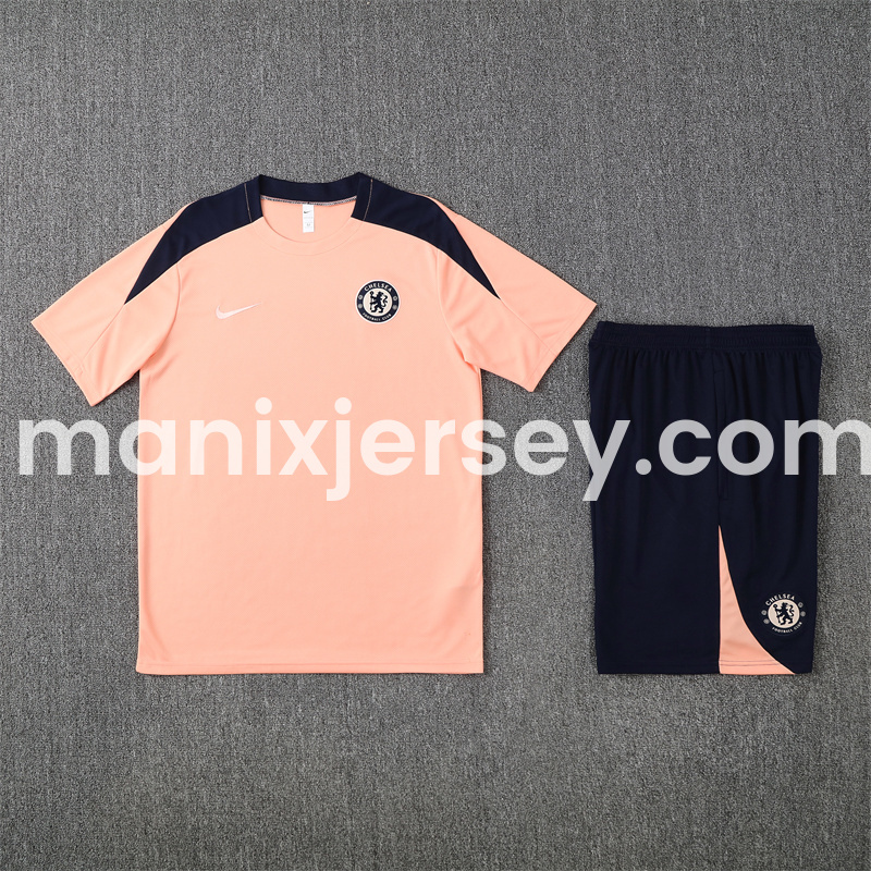 ManixJersey.com | C.H.E.L.S.E.A 25-26 Kids Short-Sleeve Training Set - Pink top & Blue Shorts -Customize Name, Number and Patch | Worldwide Shipping