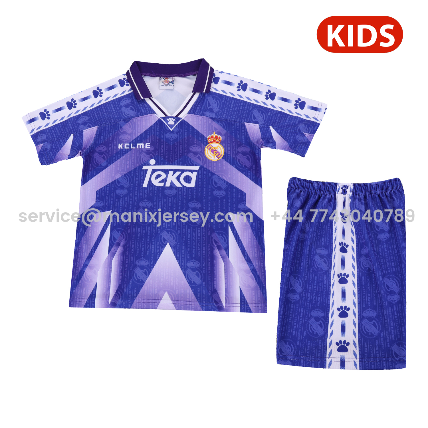 ManixJersey.com | Retro Real Madrid 96-97 Away Kids Kit -Customize Name, Number and Patch | Worldwide Shipping