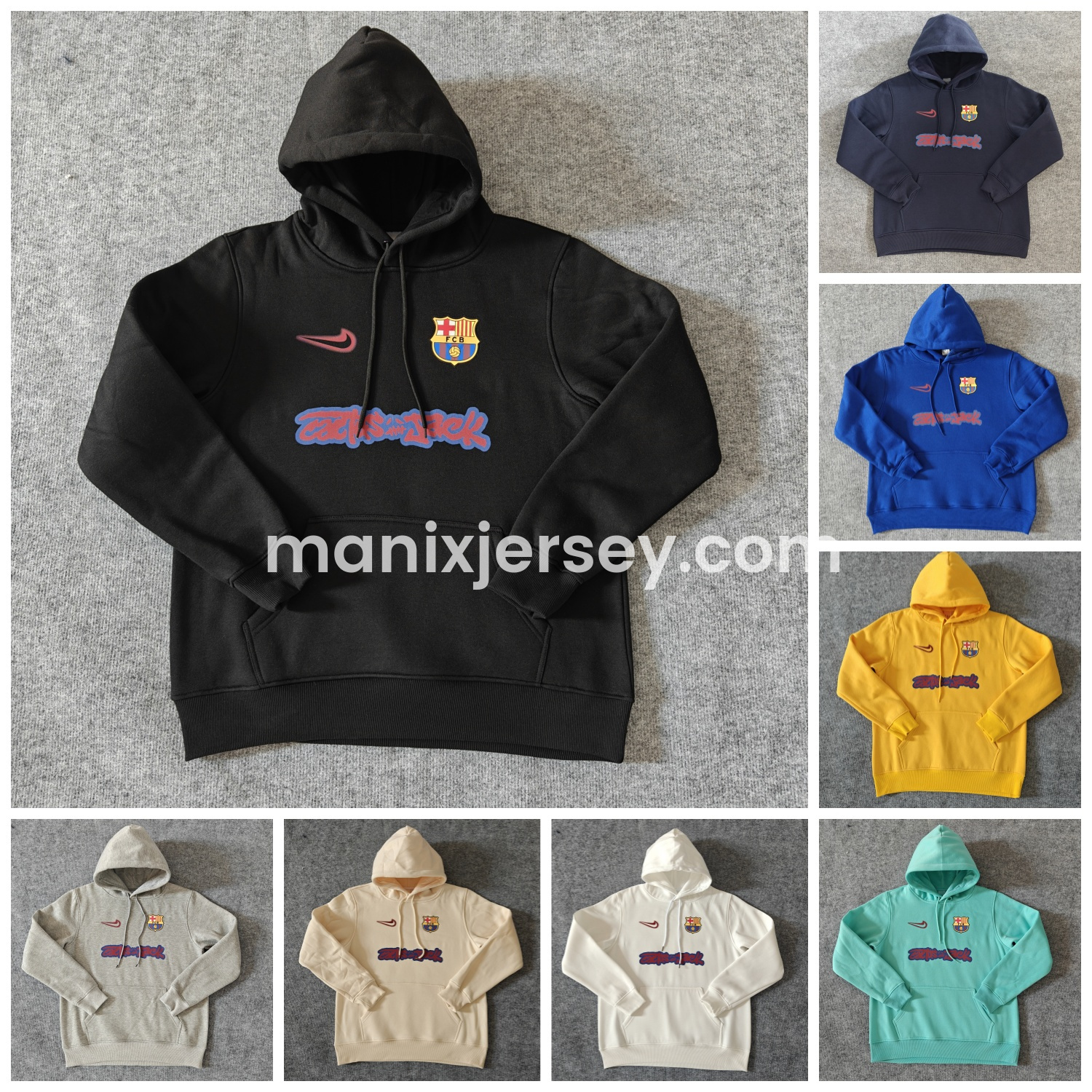 ManixJersey.com | Barcelona x Travis Scott Team Logo On Both Sides Unisex Pullover Hoodie -Customize Name, Number and Patch | Worldwide Shipping