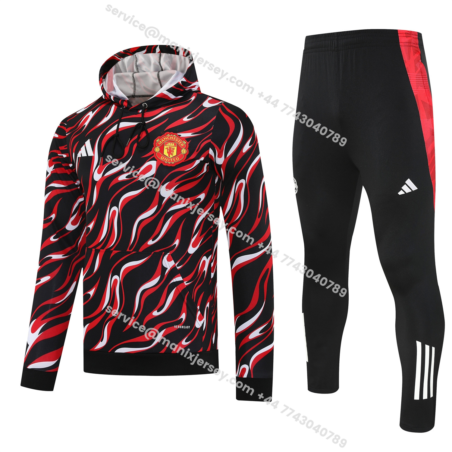 ManixJersey.com | Manchester United 25-26 Traning Hoodie Set - Flowing Red Hoodie With Black Pants -Customize Name, Number and Patch | Worldwide Shipping