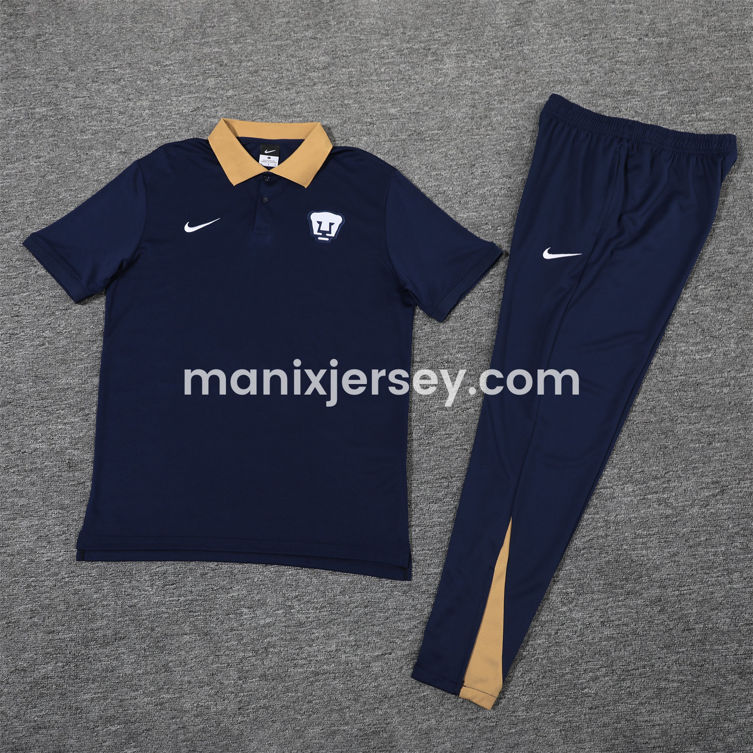 ManixJersey.com | Pumas UNAM 25-26 POLO Short-Sleeve Training Set - Deep Blue Top and Pants -Customize Name, Number and Patch | Worldwide Shipping